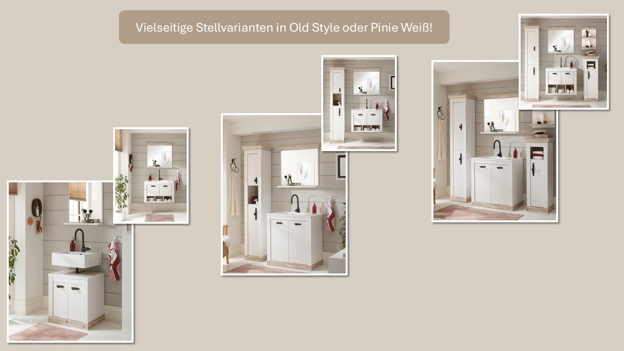 Home affaire Hoge kast Florenz, Badschrank im Landhausstil, Schrank mit Metallgriffen