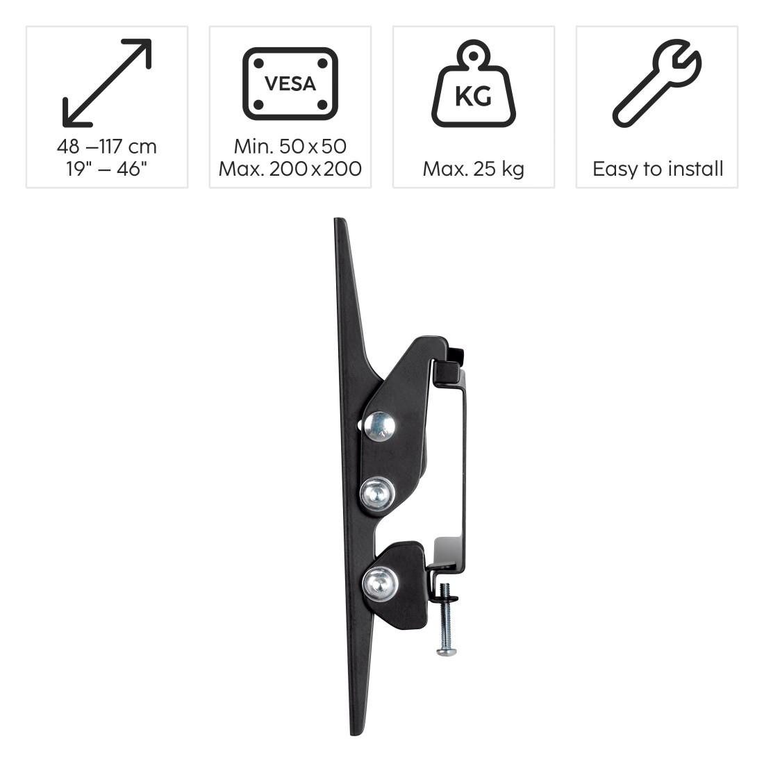 Hama Tv-wandhouder TV wandbeugel kantelbaar, tot 25kg, 48 - 117 cm (19" - 46"), 32", 43"
