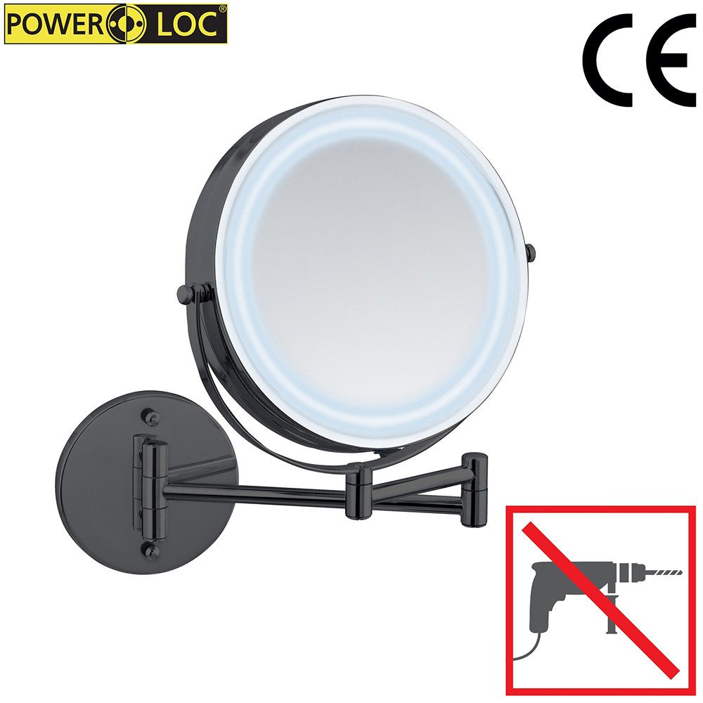 WENKO Wandspiegel Power-Loc® LED model Lumi Cosmetic mirror met verlichting, 5x vergroting, zonder boren