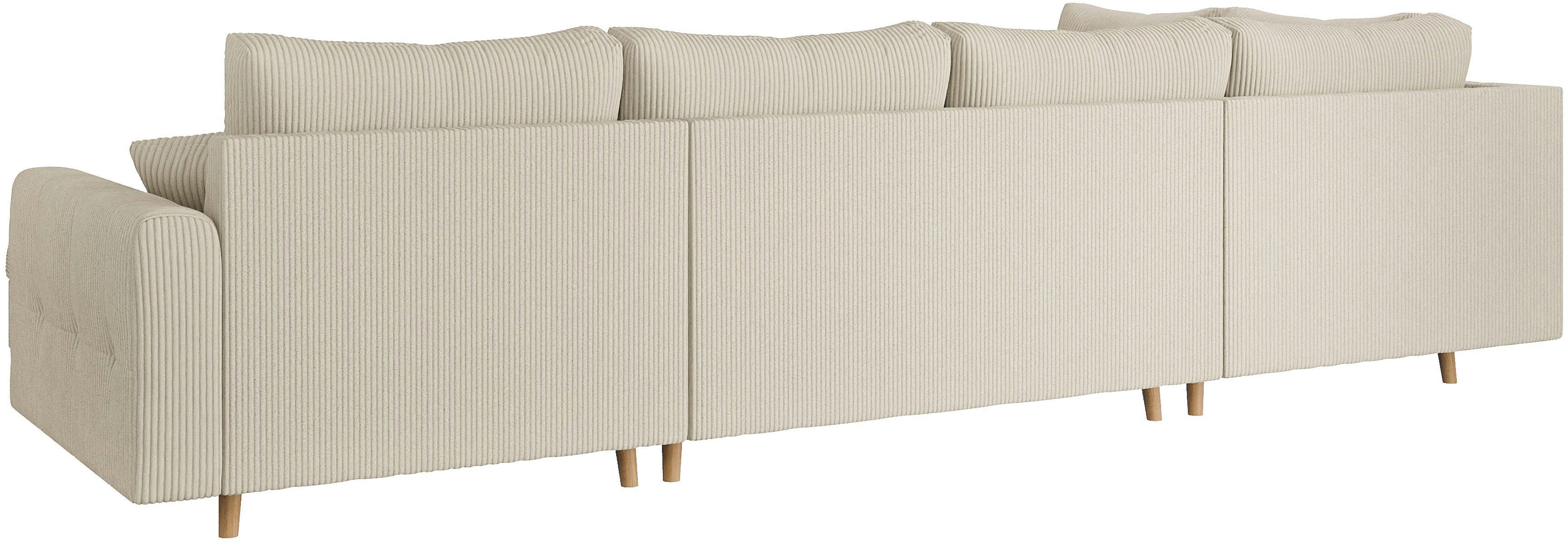 Home affaire Zithoek CHARRE U-vorm met ottomane, afmetingen B/D/H: 310/161/81 cm fijne stiksels, losse rug- en sierkussens, ook in cord en bouclé
