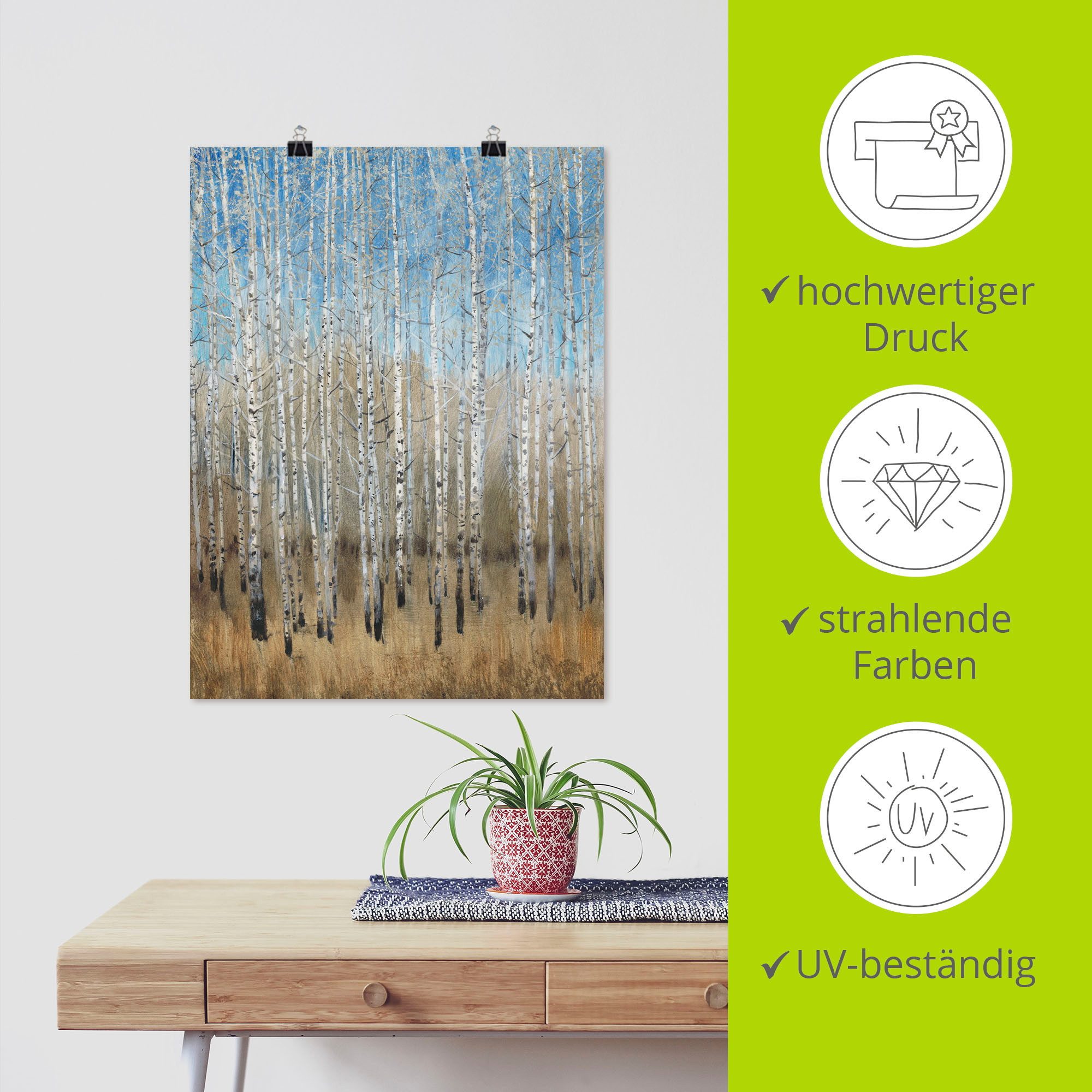 Artland Artprint Stoffige blauwe berken II als artprint op linnen, poster in verschillende formaten maten