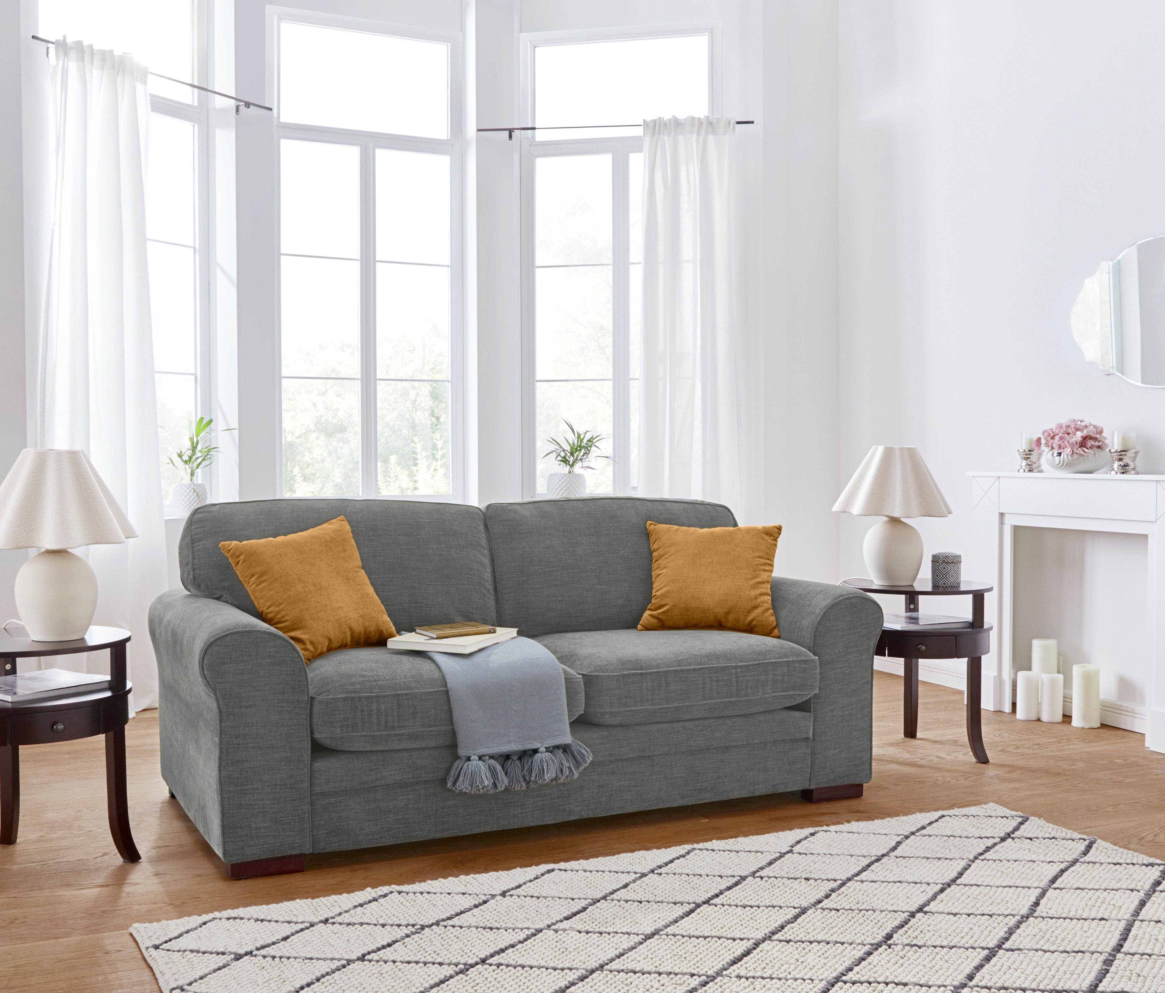 Home affaire 2-zitsbank Broughton zacht zitcomfort, incl. 2 sierkussens, opstaande naad