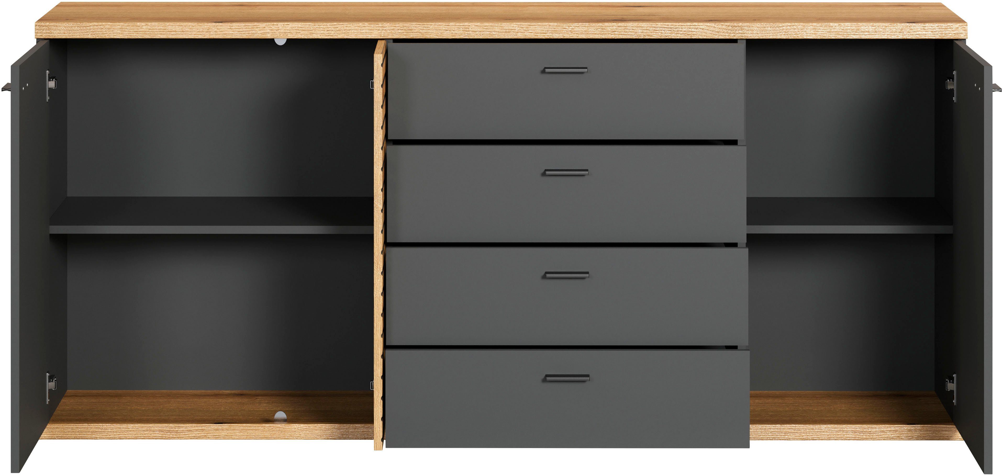 INOSIGN Dressoir GALWAY Commode met trendy ribbellook en Soft-Close - 186/42/85 cm