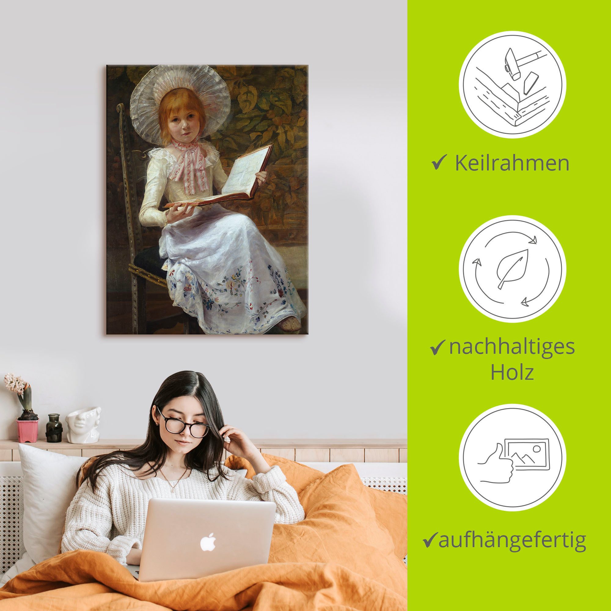 Artland Artprint op linnen Dochter Ida met prentenboek.