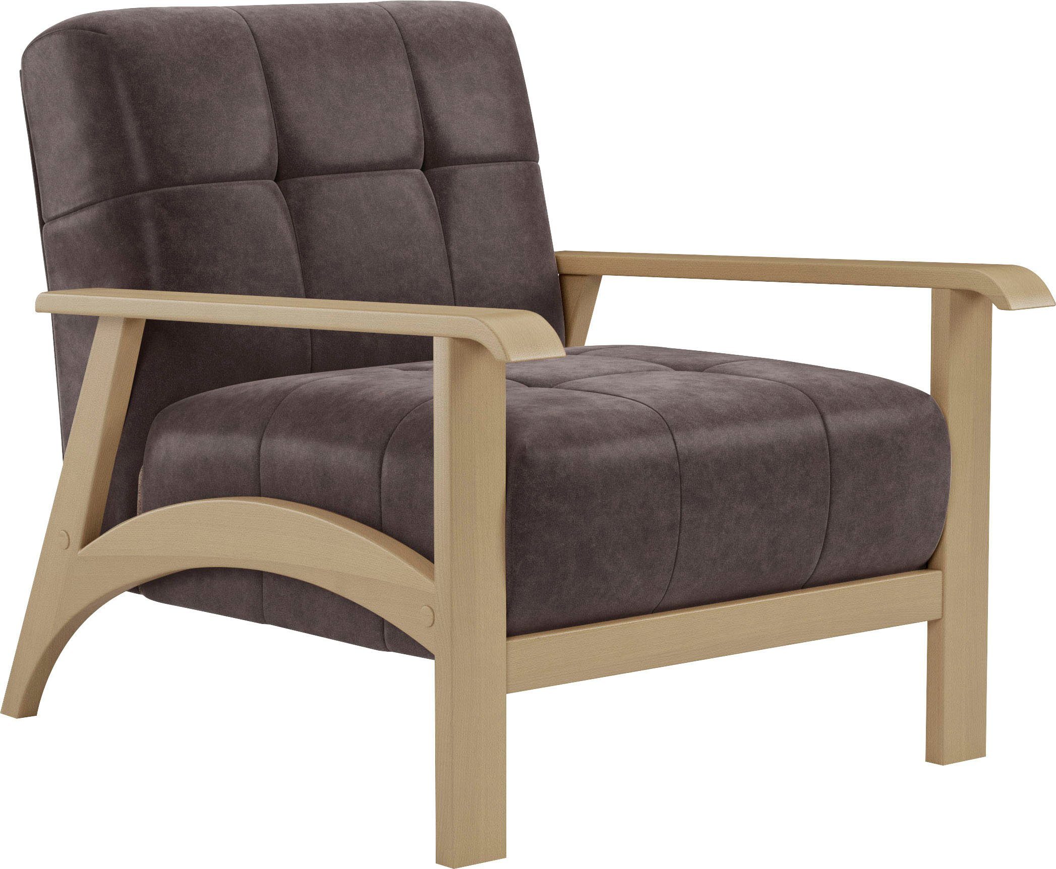 sit&more Fauteuil Billund Armleuningen van natuurlijk beukenhout, verschillende bekledingen en kleuren