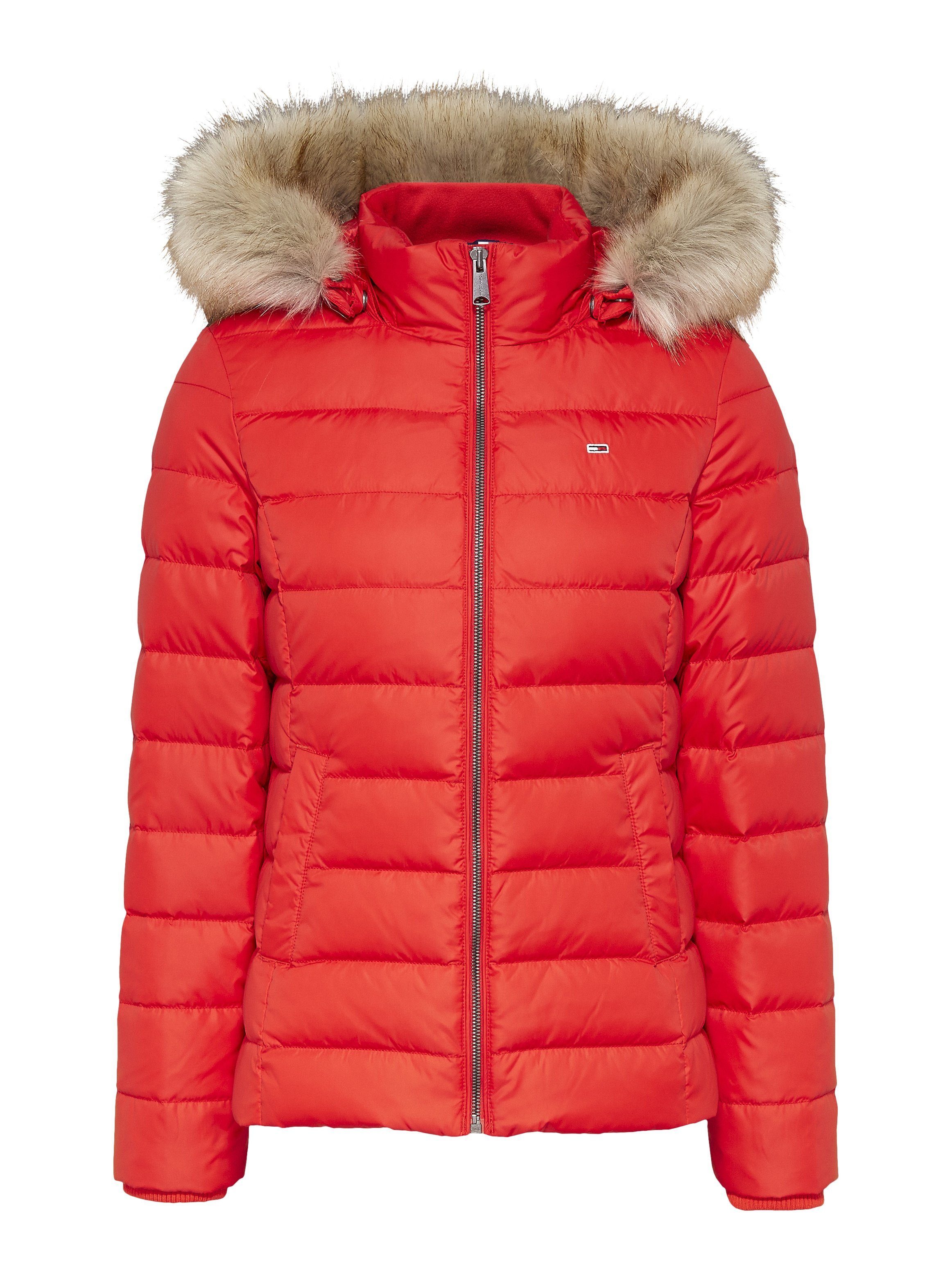 TOMMY JEANS Donsjack BASIC HOODED DOWN JACKET met imitatiebont aan de capuchon & tommy jeans-merklabel
