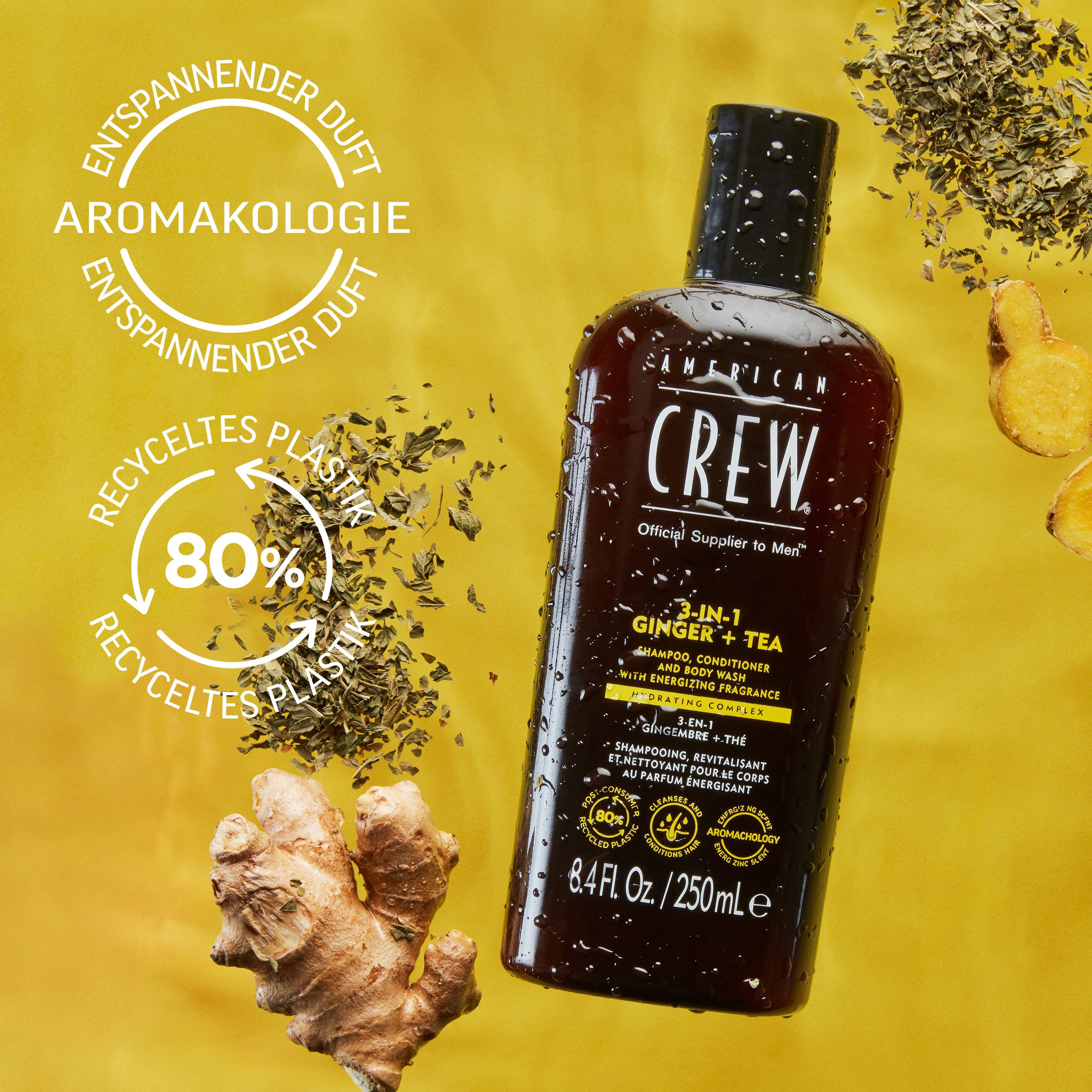 American Crew Haarshampoo 3-in-1 Ginger & Tea shampoo, conditioner & body wash 450 ml (1-delig)