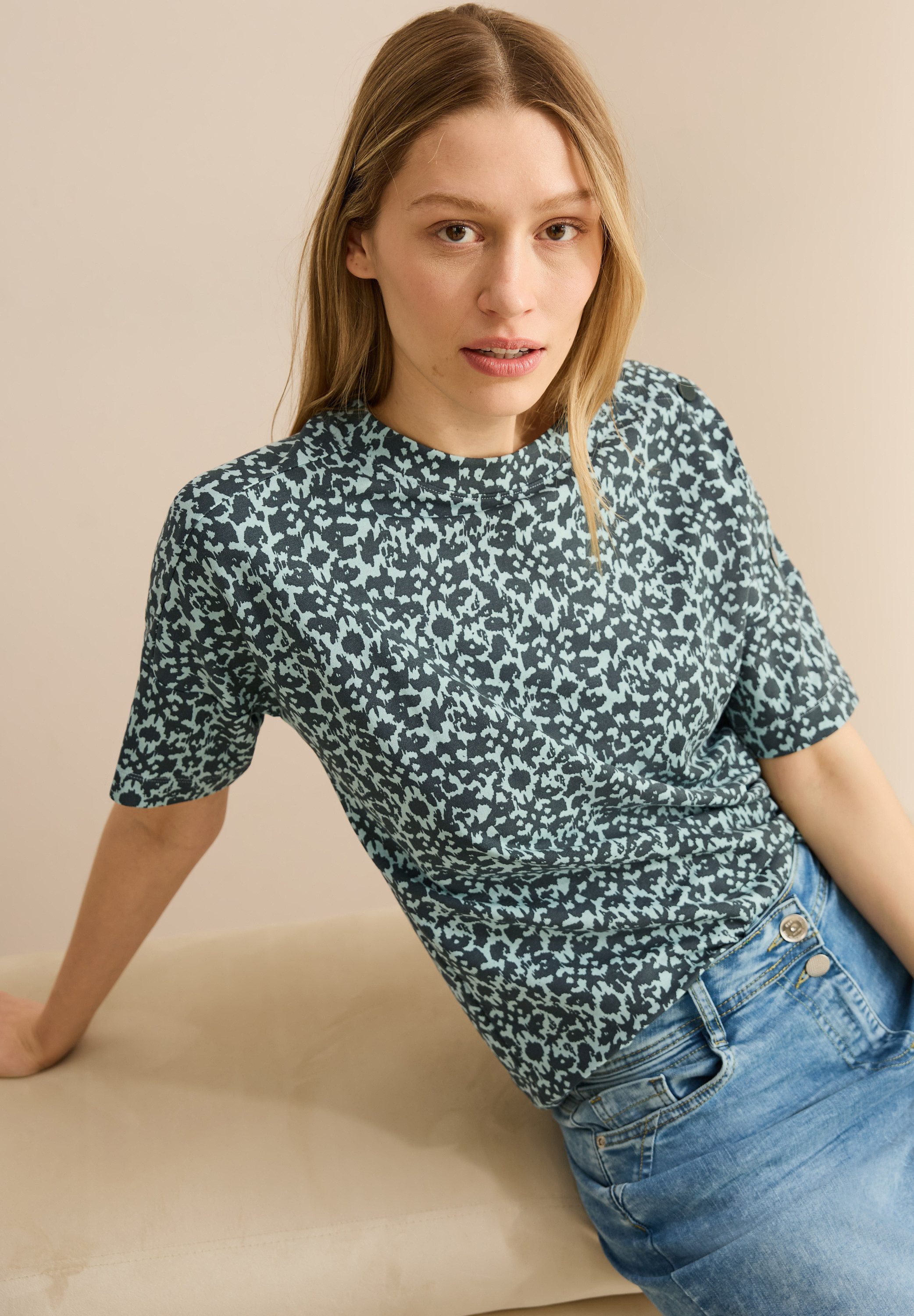 Cecil Shirt met print met minimalprint en knoopdetail