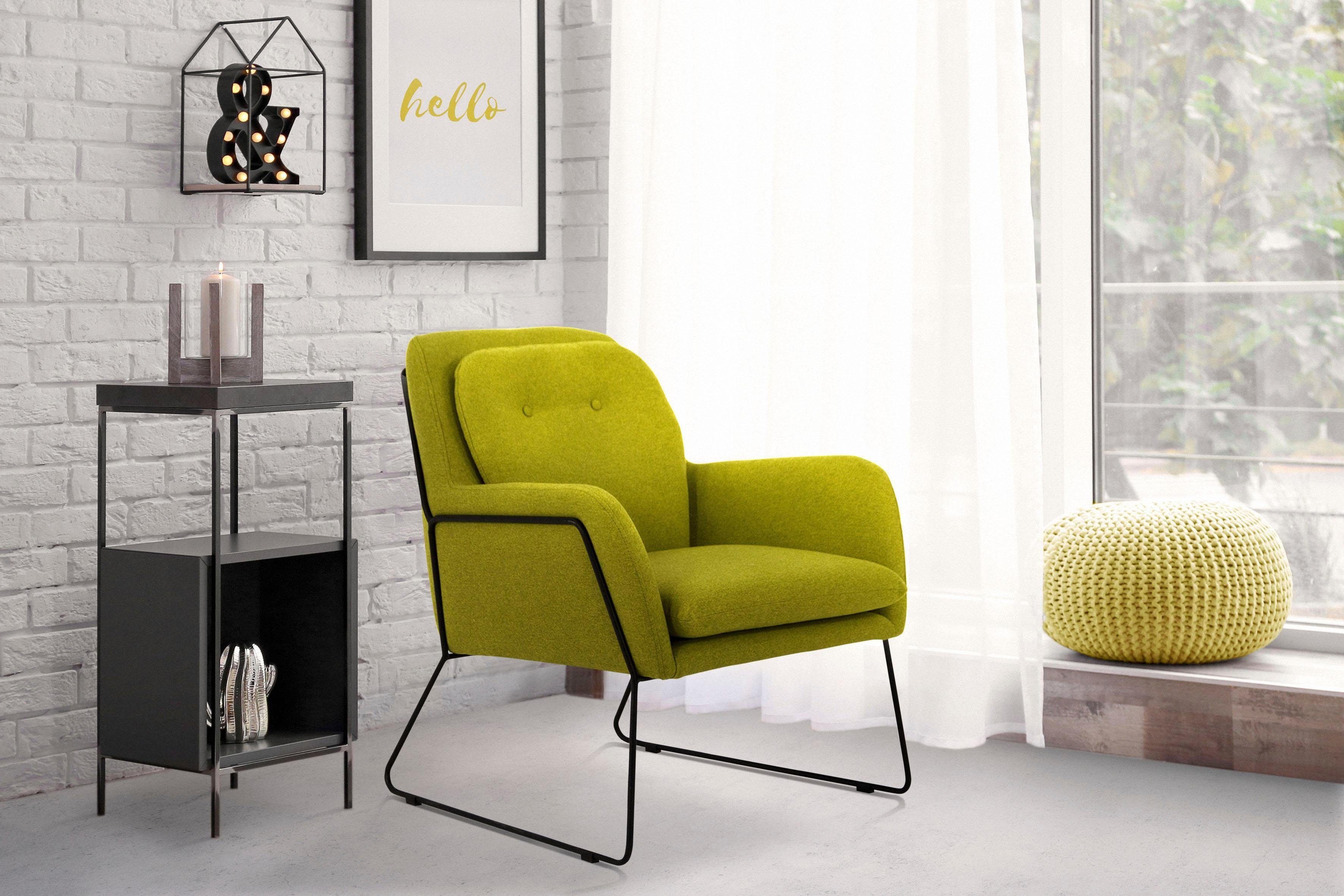 INOSIGN Fauteuil Flin cocktailstoel met knopen en kussen-look achter fauteuils groen