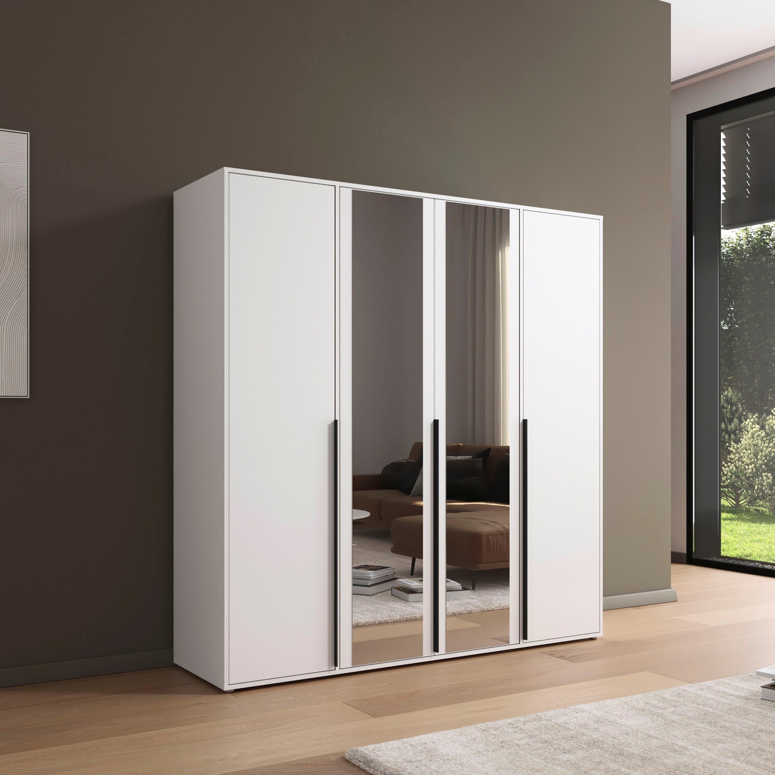 rauch Draaideurkast Kledingkast Kast Garderobe Wasmand NAGATA met Spiegel und modernen stangengriffen in graumetallic topseller made in germany