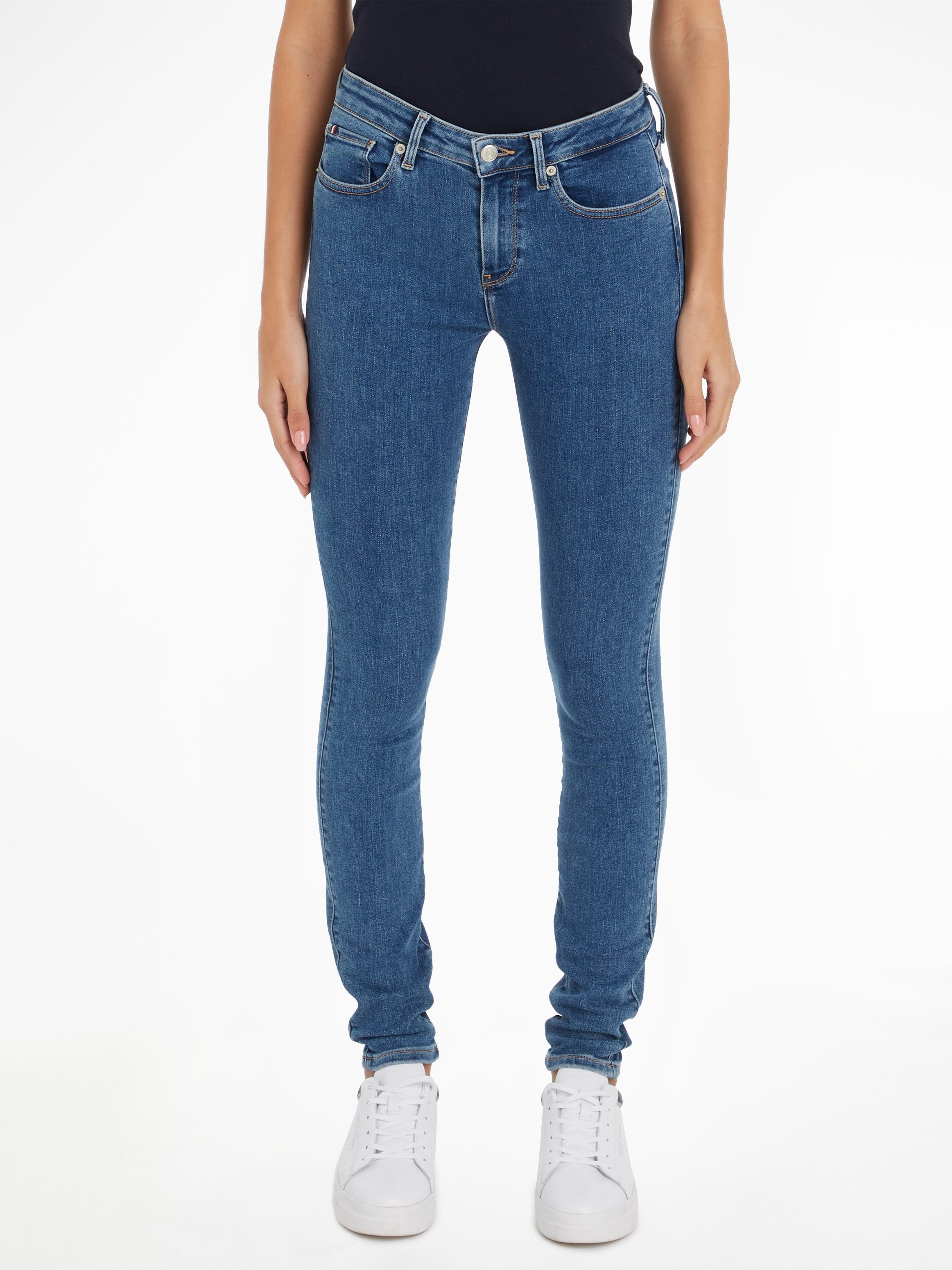Tommy Hilfiger Skinny fit jeans COMO SKINNY RW BLACK met logo-badge