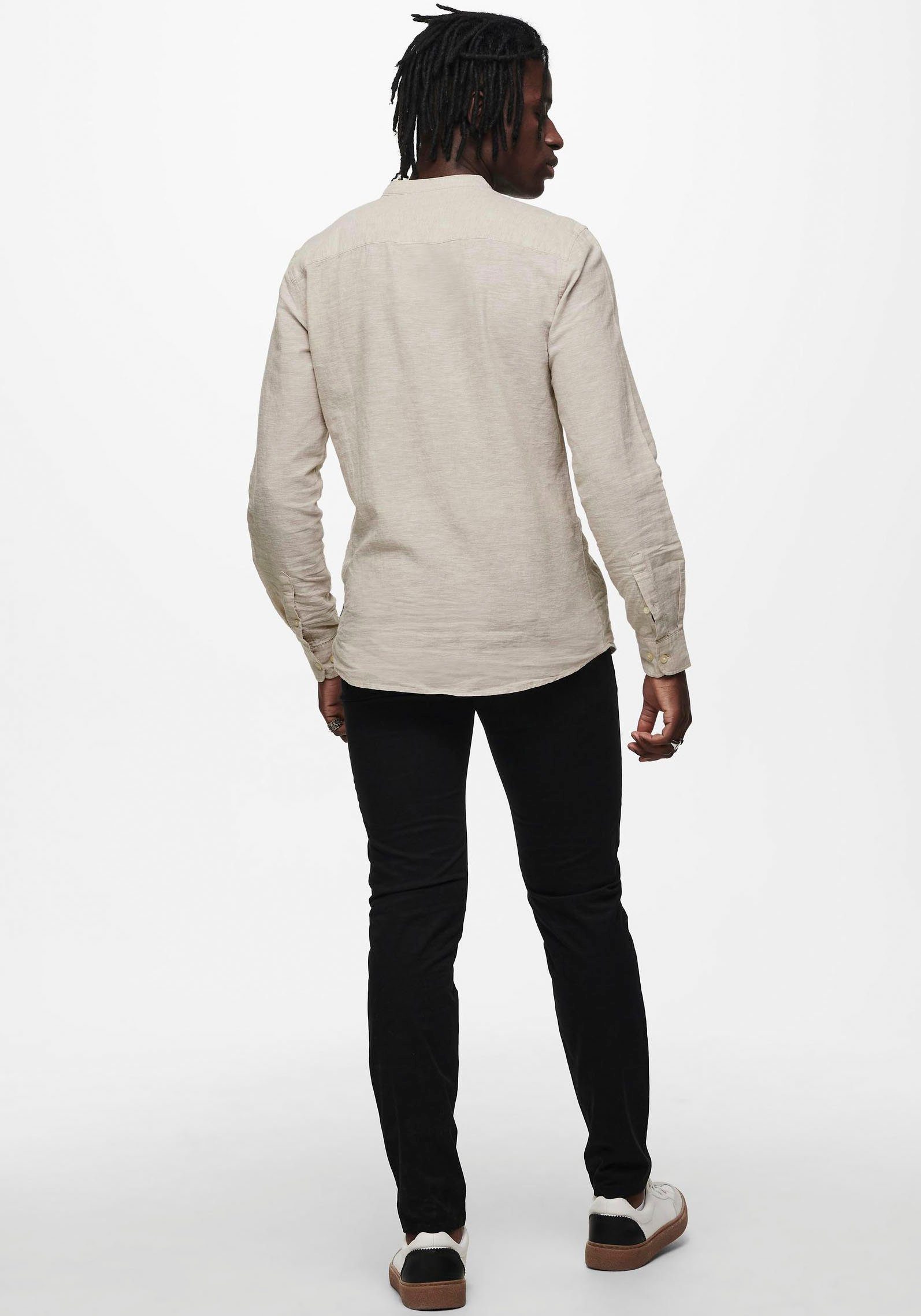 ONLY & SONS Overhemd met lange mouwen ONSCAIDEN LS SOLID LINEN MAO SHIRT NOOS