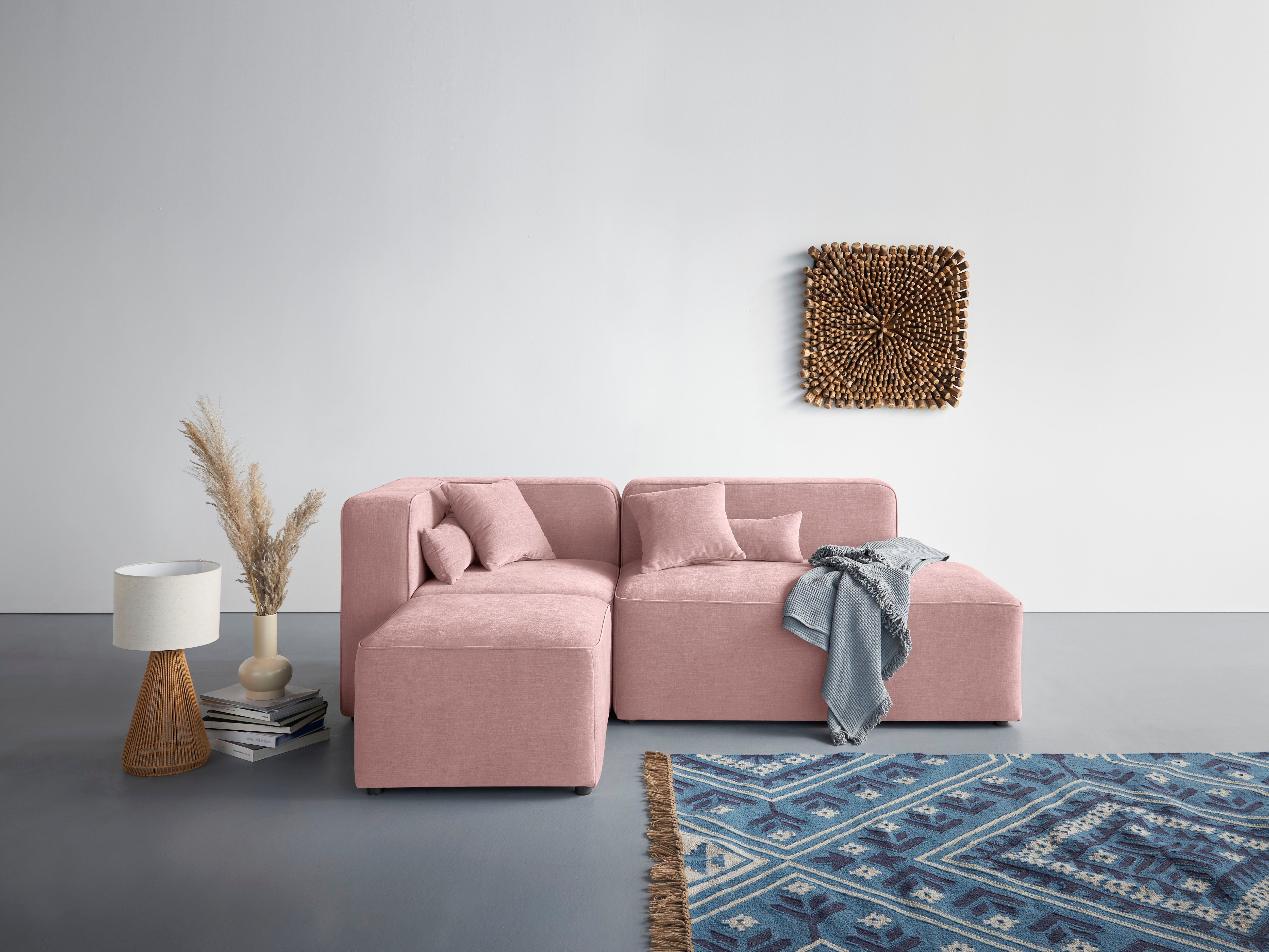andas Hoekbank Sundstrup L-vorm Moduleserie, individuele samenstelling roze, hoekbanken, 233 cm