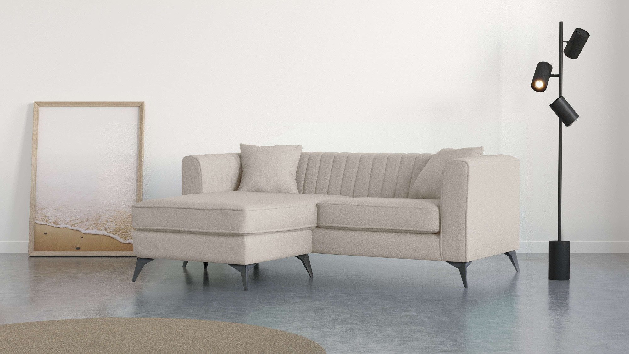 Places of Style Hoekbank MATTHEW L-vorm ideaal voor kleine ruimtes, afmetingen B/D/H: 201/162/74 cm beige, hoekbanken, 201 cm