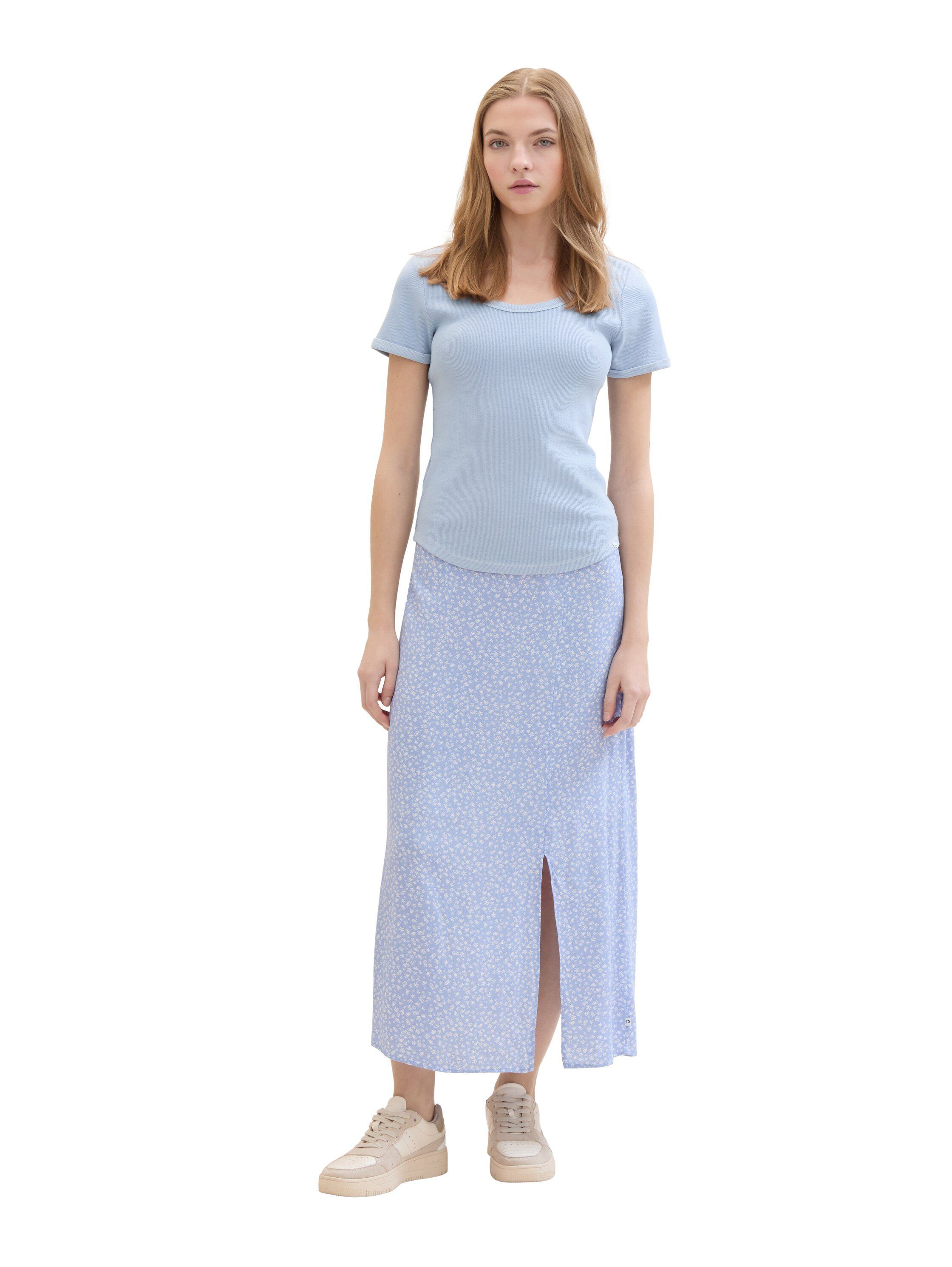 Tom Tailor Denim T-shirt met rib-look en diepe ronde halslijn