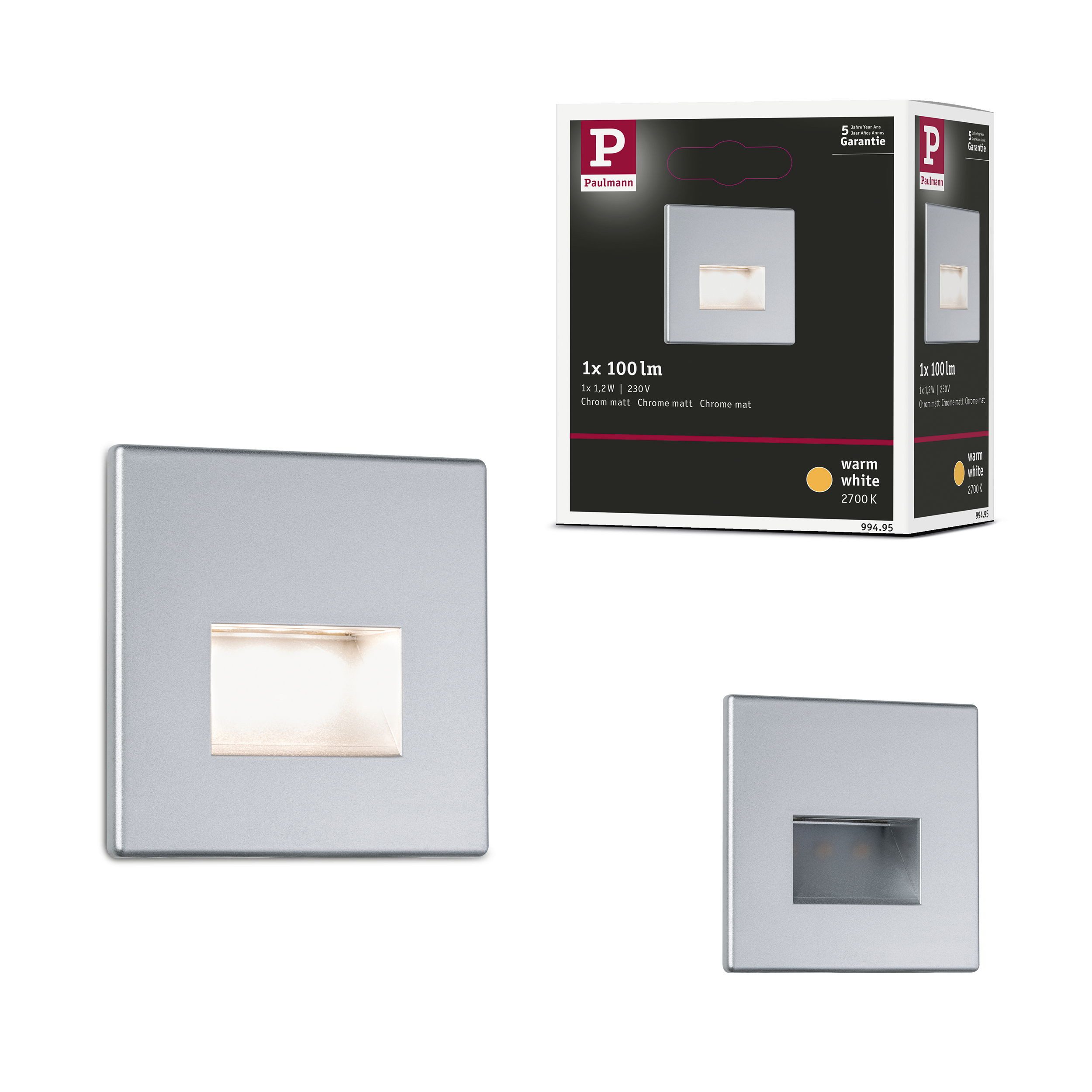 Paulmann Ledinbouwlamp LED wandinbouwlamp Edge Quadro 1,2W 25lm 230V (1 stuk)