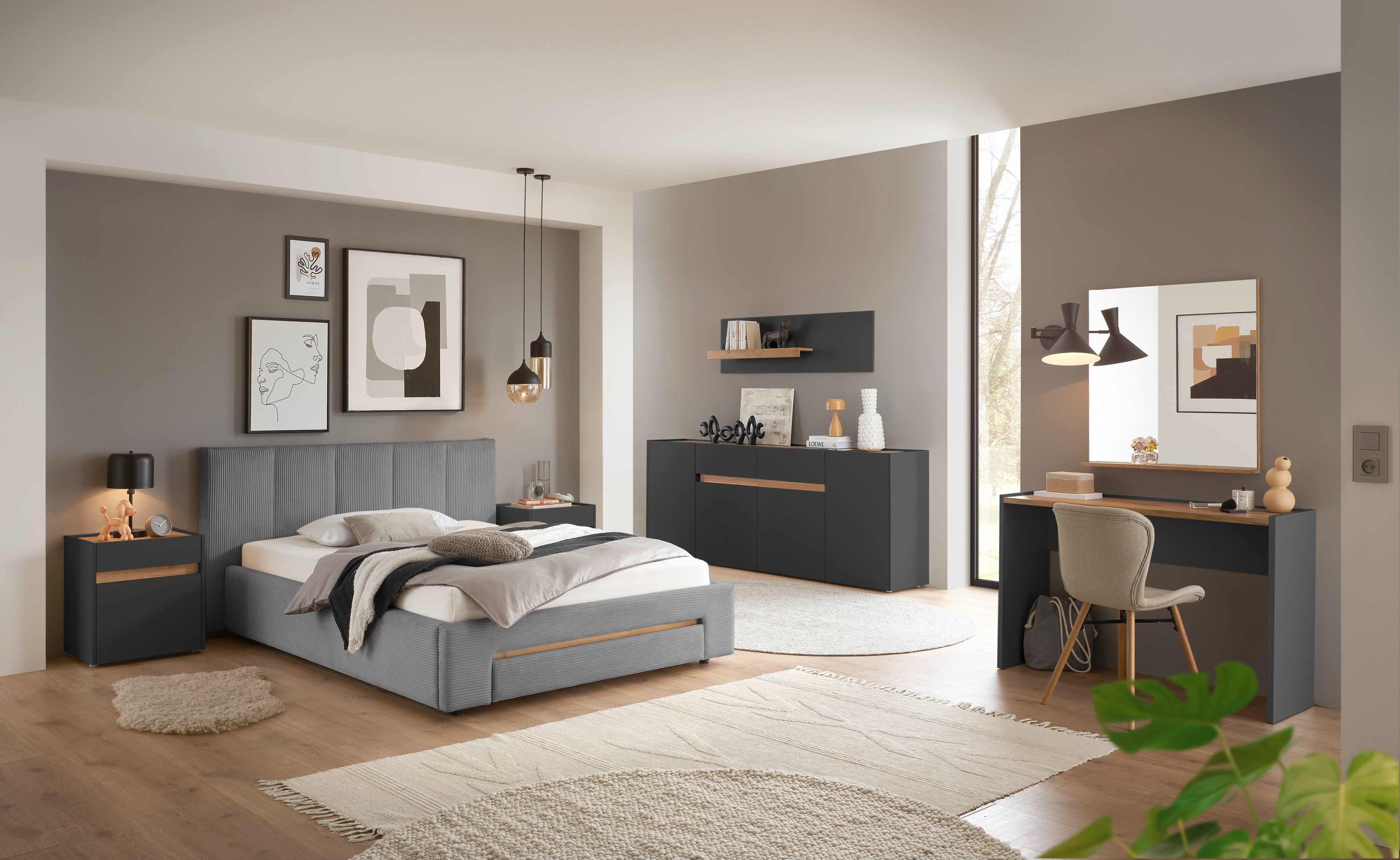 INOSIGN Gestoffeerd bed CiTY/GiRON, bedframe met bedlade, gestoffeerd opbergbed met hondenbed of opberglade, bekleding van corduroy of linnenlook