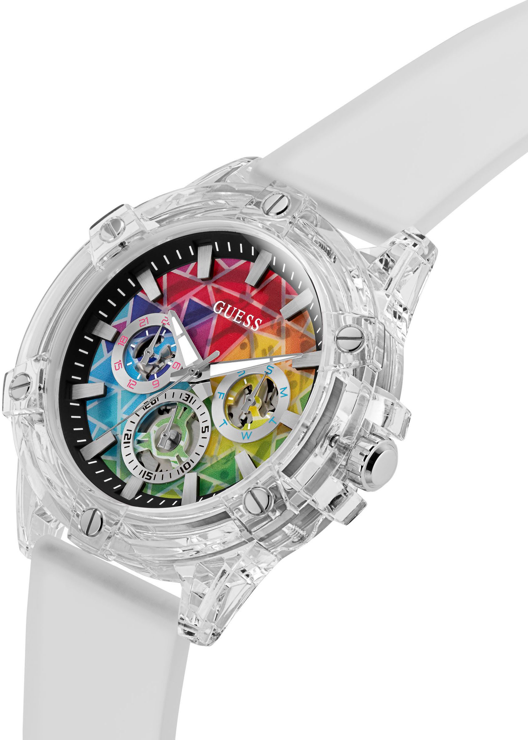 Guess Multifunctioneel horloge King Quartz horloge, polshorloge, herenhorloge, datum, weekdag, polyurethaan band