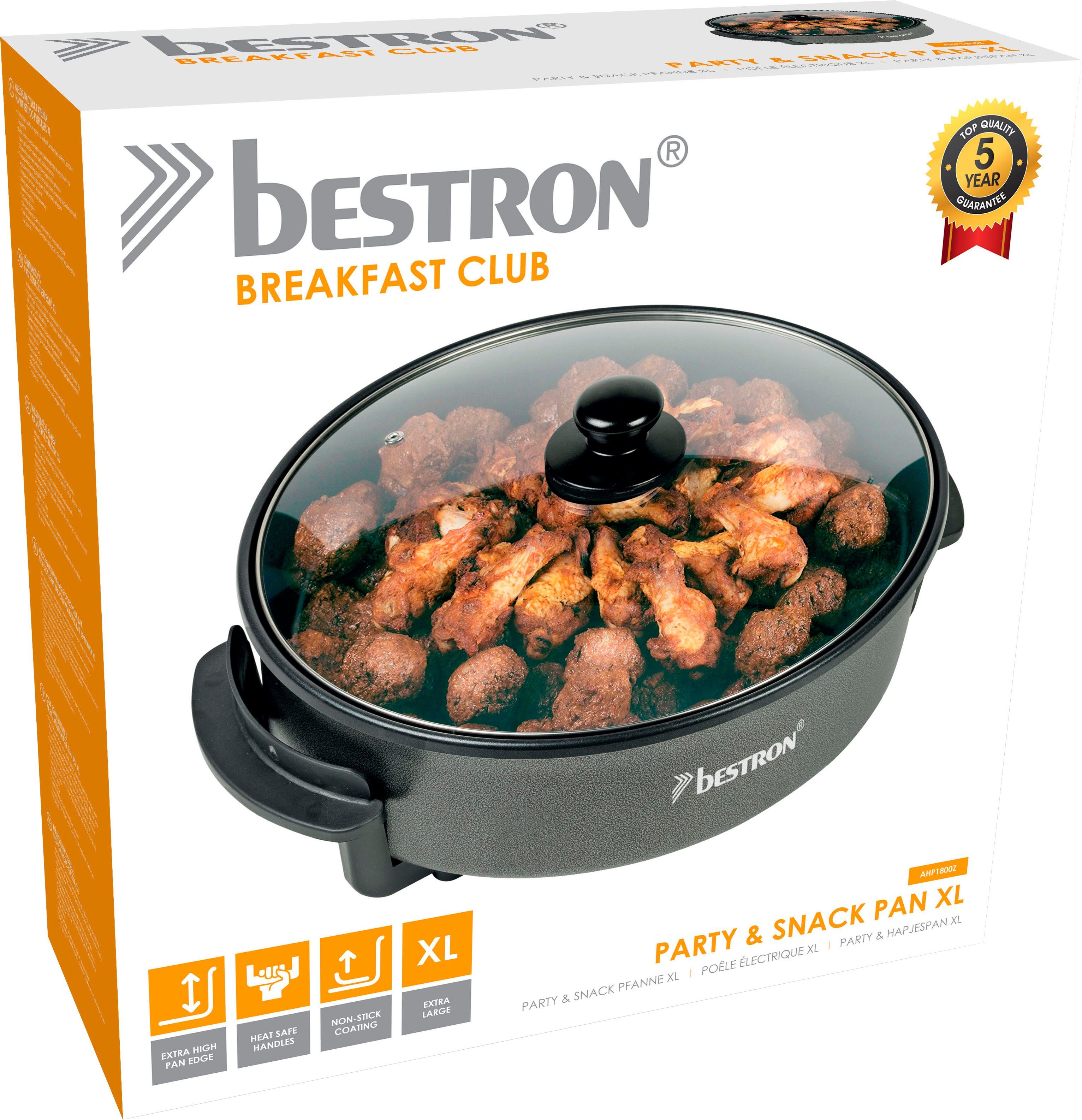 bestron Elektrische multipan Multifunctionele XXL-pan met glazen deksel, antiaanbaklaag, zwart