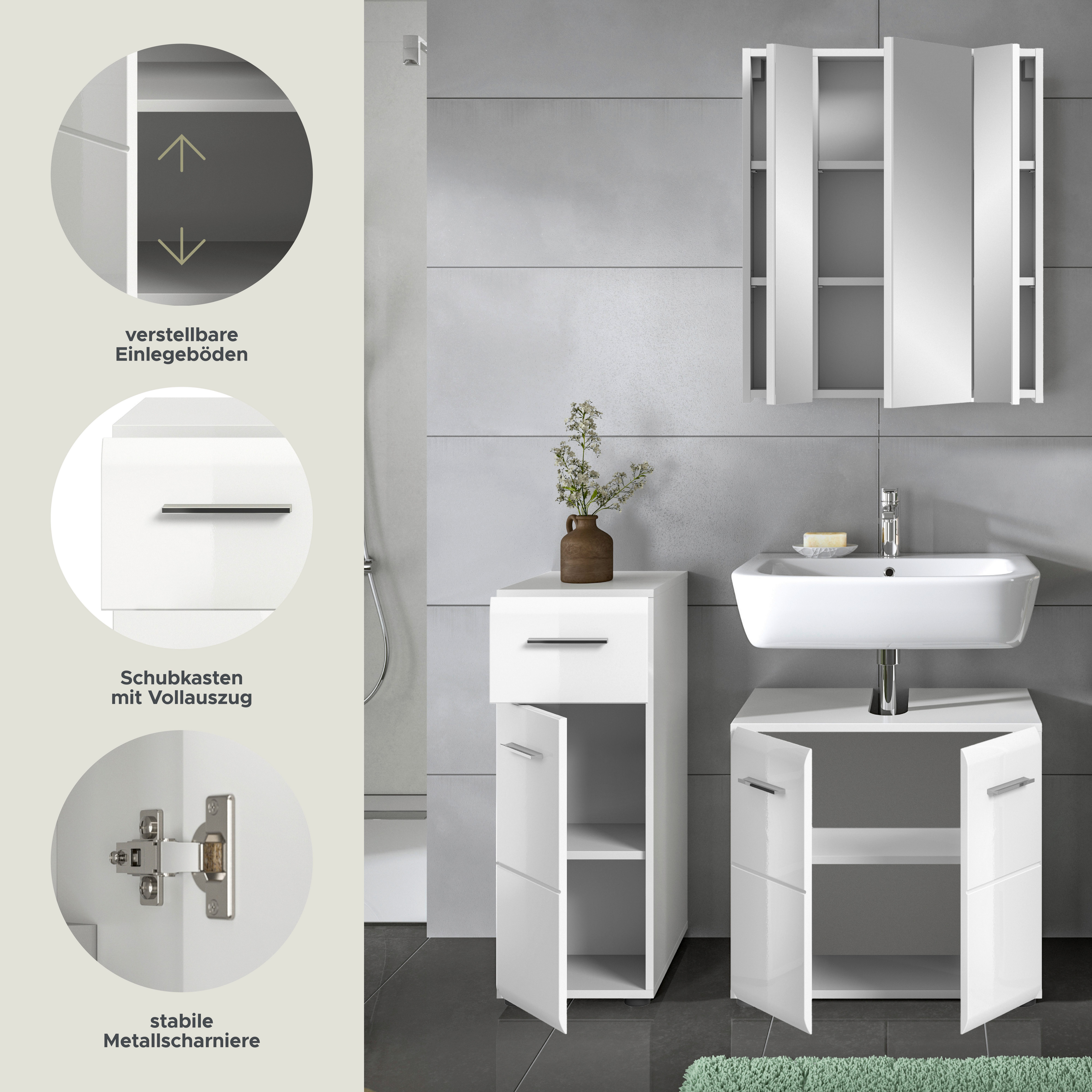 INOSIGN Badmeubelset FLORENZ, TOPSELLER!, 3-delige badcombinatie, hoogwaardige MDF-front
