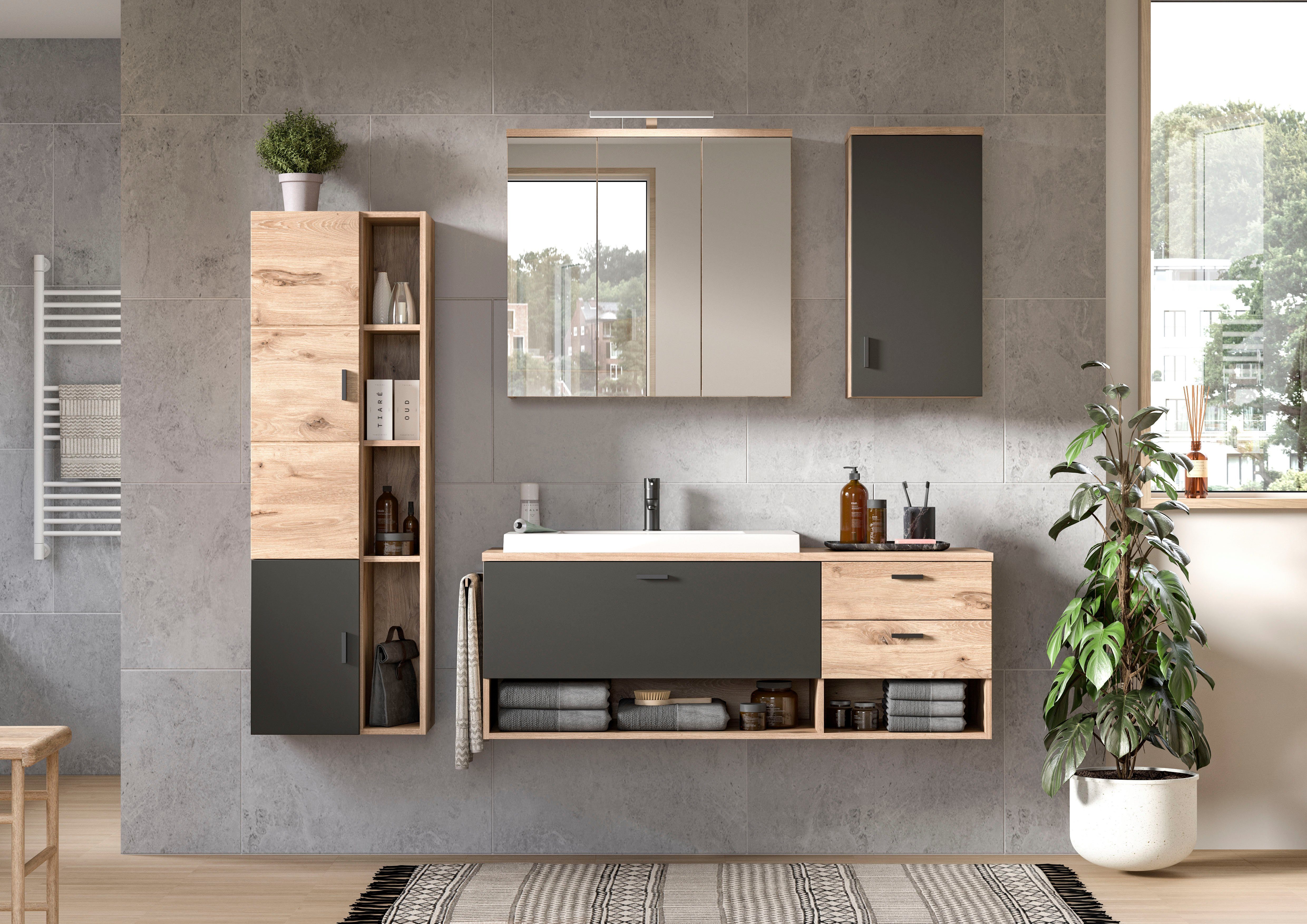 welltime Hoge kast Dolo, breedte 48 cm, 2 deuren, 4 open vakken, 5 variabele planken (1 stuk)