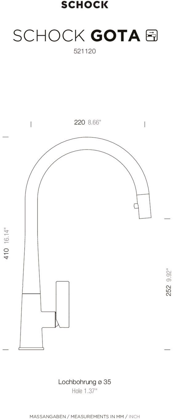Schock Keukenkraan Gota Hogedruk, uitschuifbare uitloop