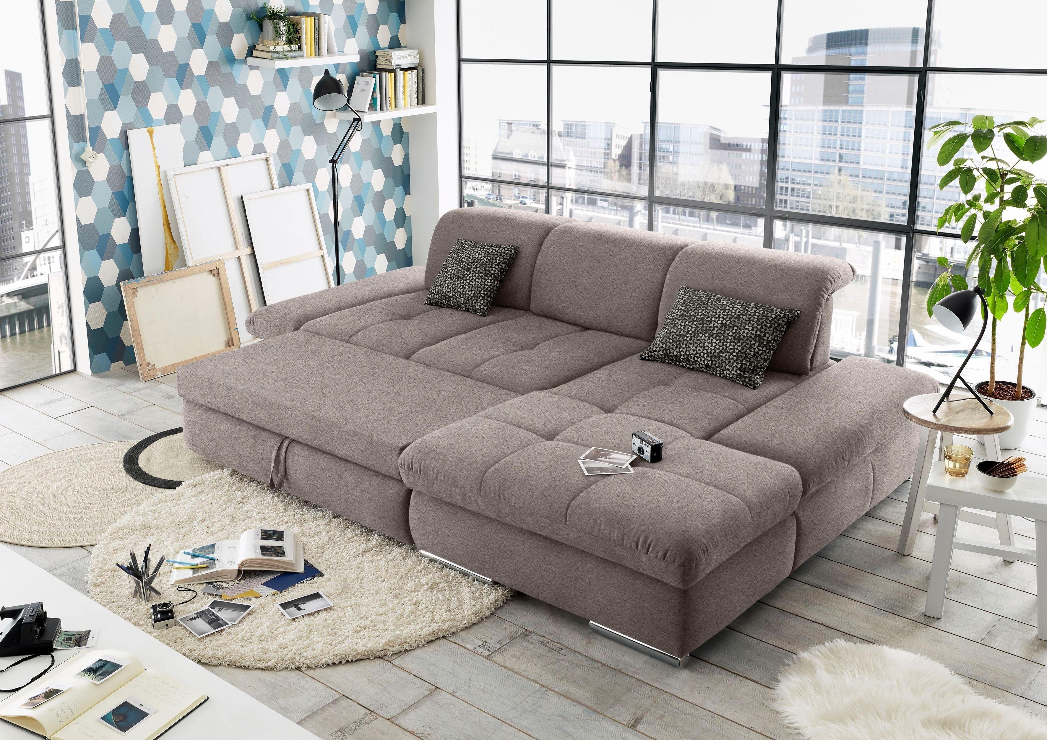 set one by Musterring Hoekbank SO4100 V met verstelbare hoofdeinden, optioneel met functies, cord bekleding