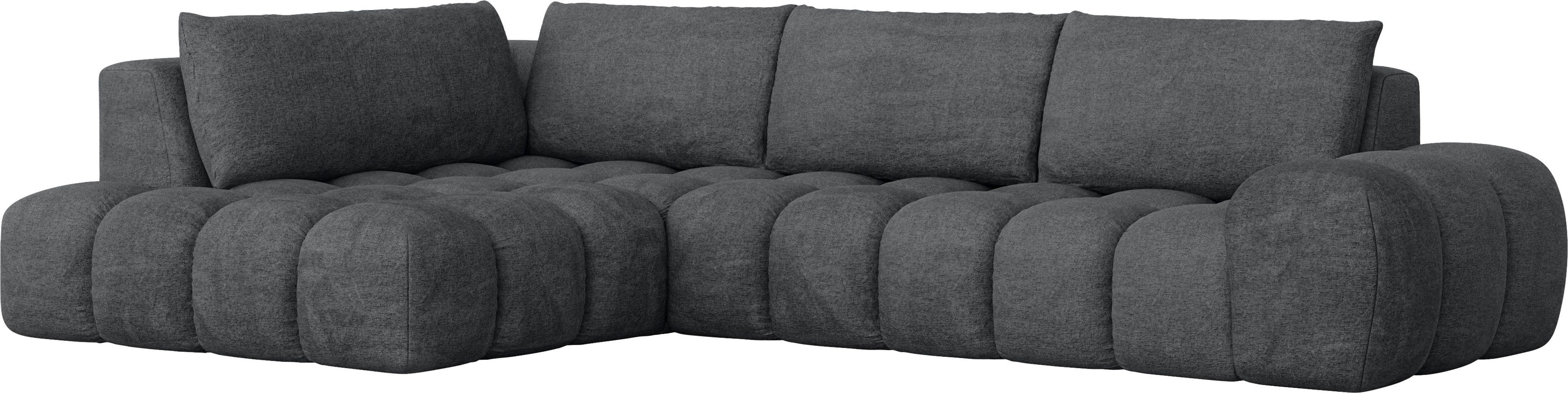 INOSIGN Hoekbank AZITA designsofa, elegant en comfortabel L-vorm, bubbel-look losse rugkussens, droomachtige stiksels, afmetingen b/d/h: 352/210/72 cm