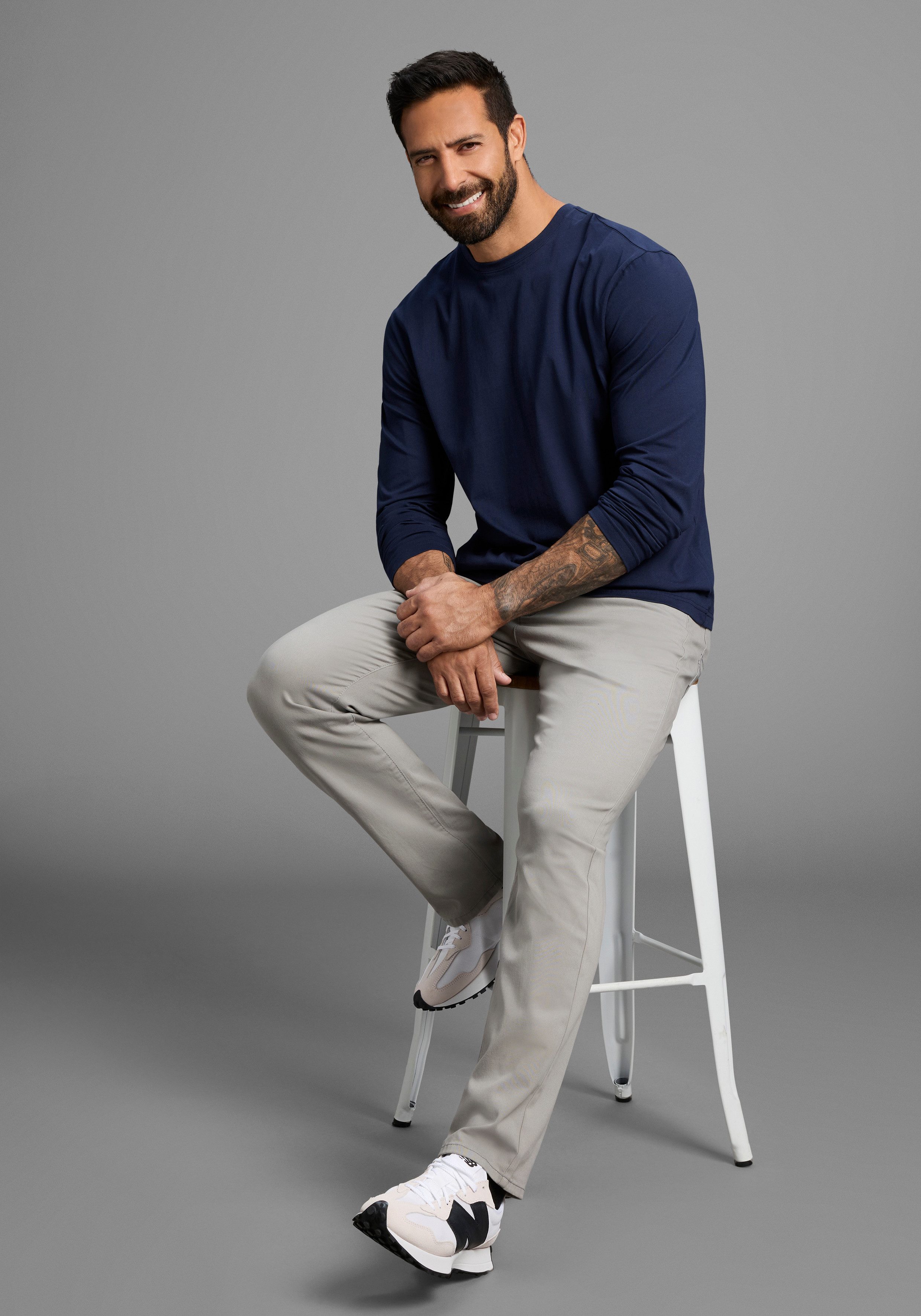 Man's World Shirt met lange mouwen Nieuwe kleur ! Lange mouwen, effen, van katoen, in 3-pack (3-delig, Set van 3)