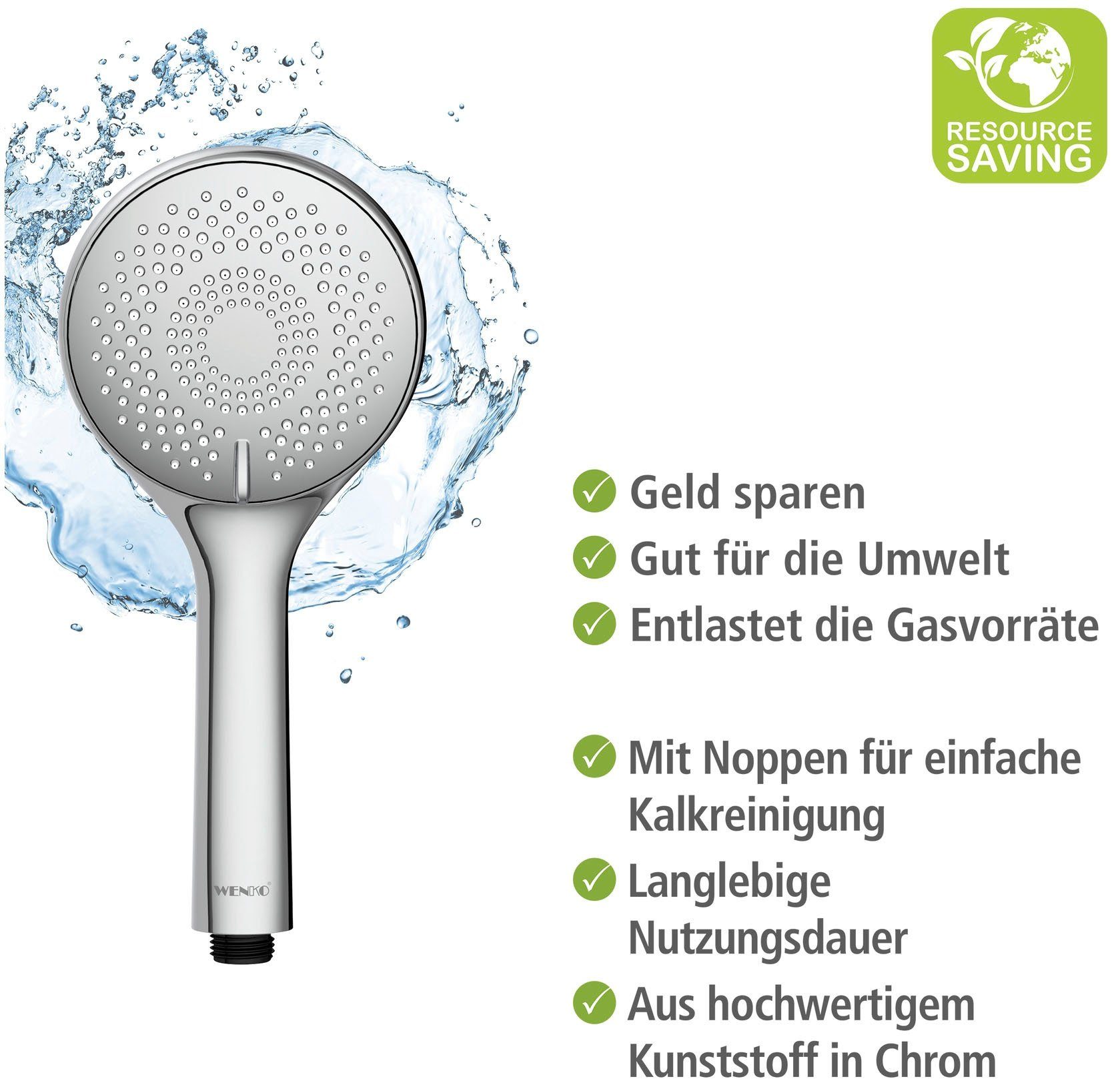 WENKO Handsproeier Watersaving systeem Douchekop Watersaving chroom, diameter 11 cm