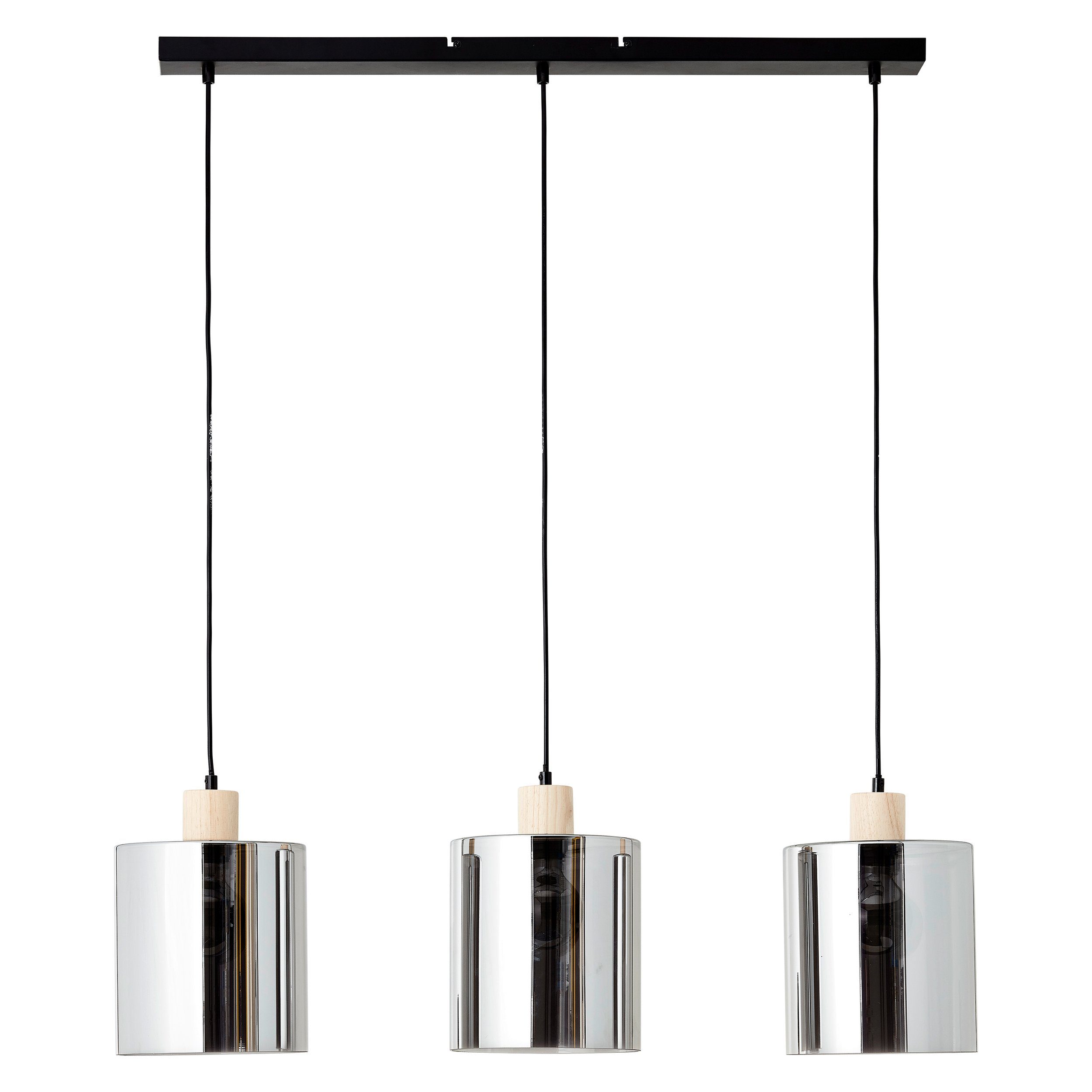 Brilliant Leuchten Hanglamp Weald Hoogte 120 cm, E27, inkortbaar, metaal/glas/hout, zwart/rook/hout