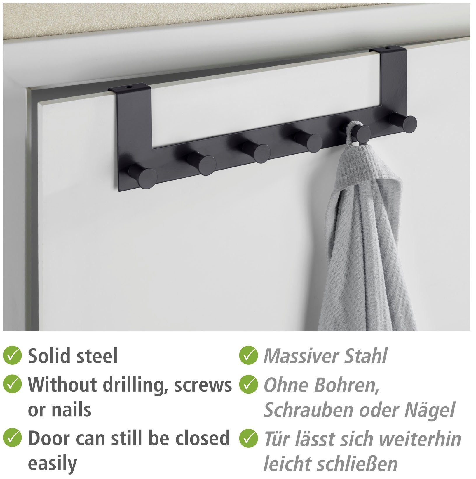 WENKO Kapstok Deurgarderobe Celano met 6 haken, voor deurprofielen tot 2 cm