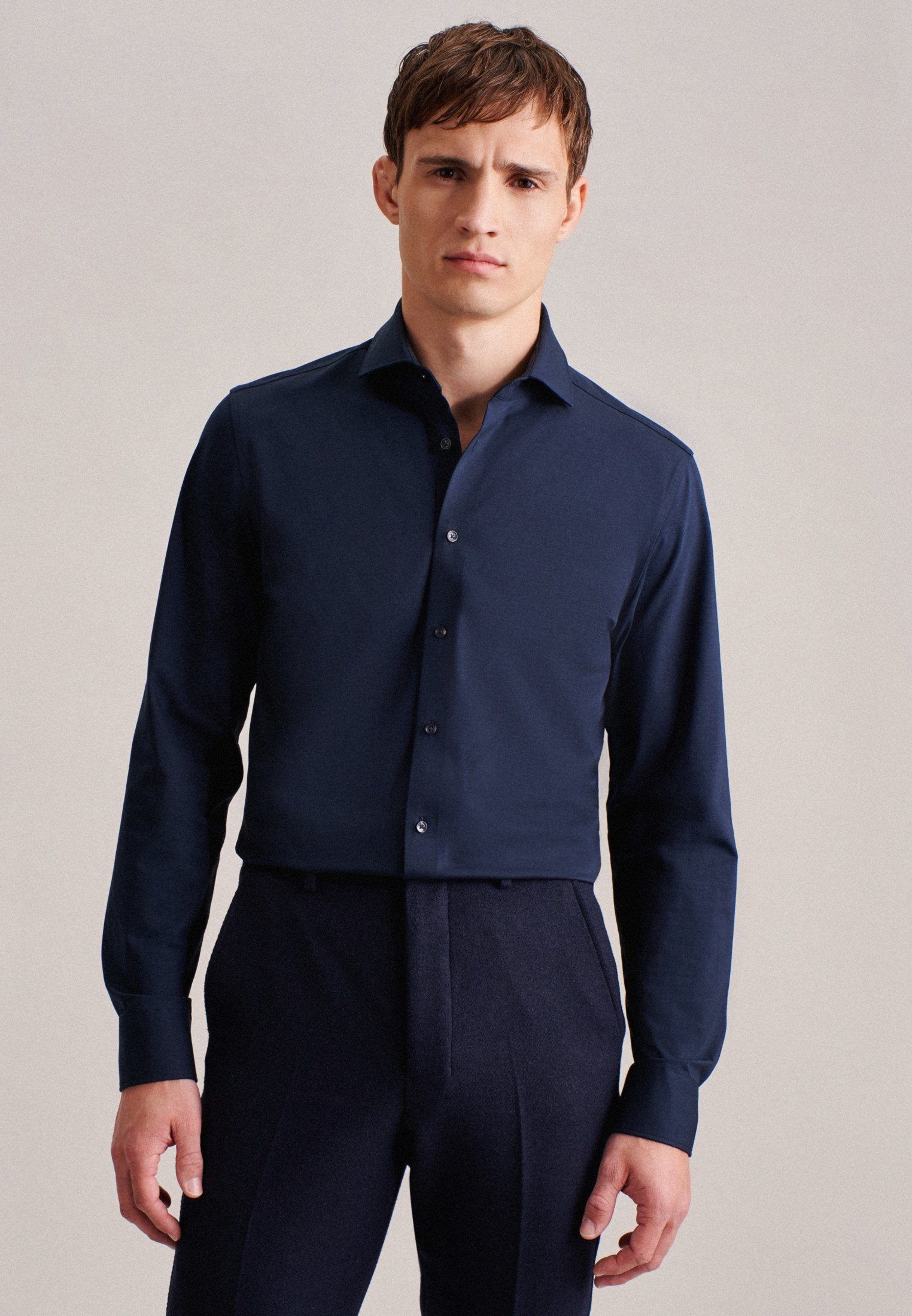 seidensticker Businessoverhemd Slim lange mouwen kentkraag uni heren overhemden maat M (39) blauw