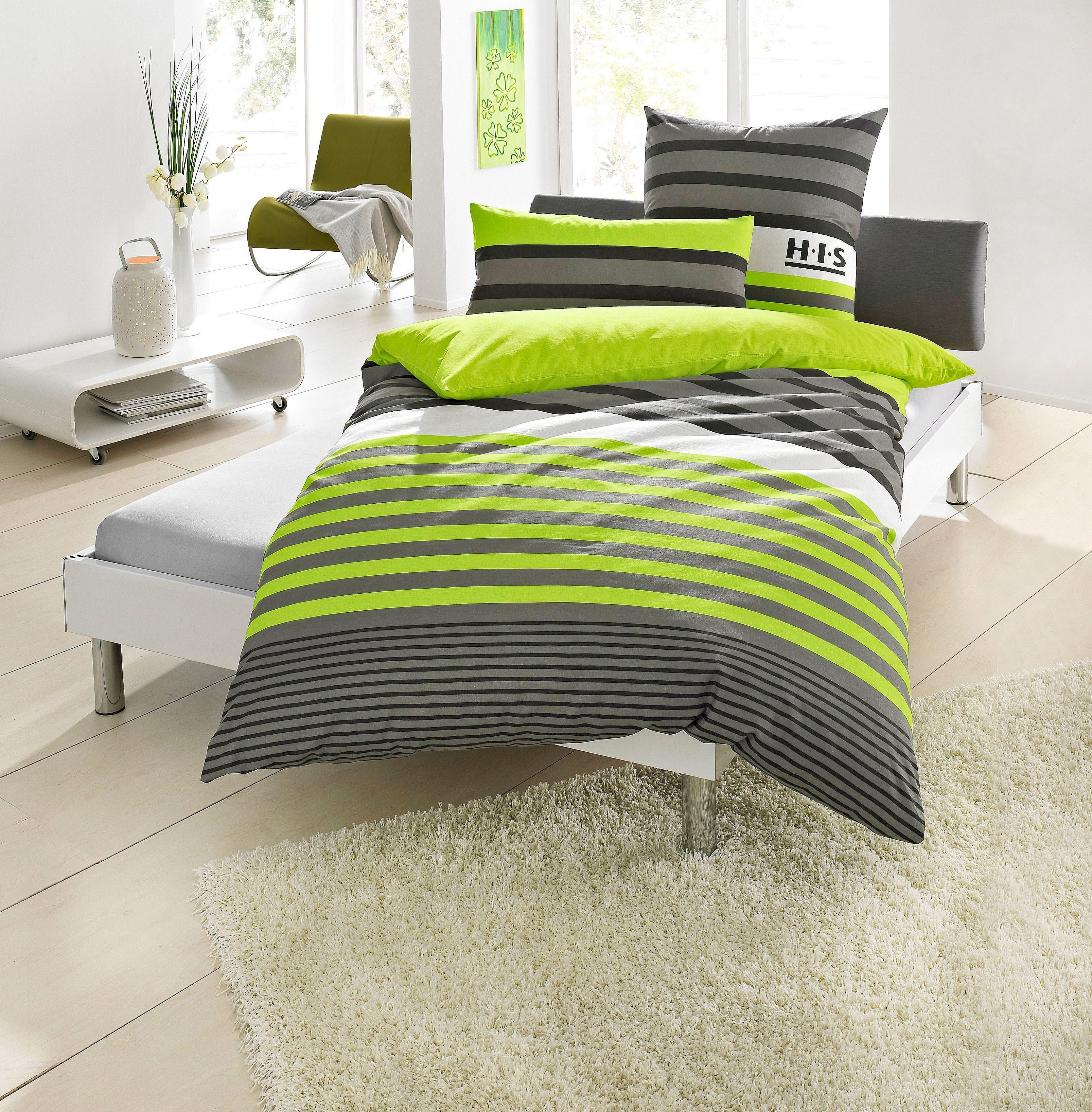 H.I.S Beddengoed Majoraan in mt. 135x200, 155x220 of 200x200 cm gestreept beddengoed in...