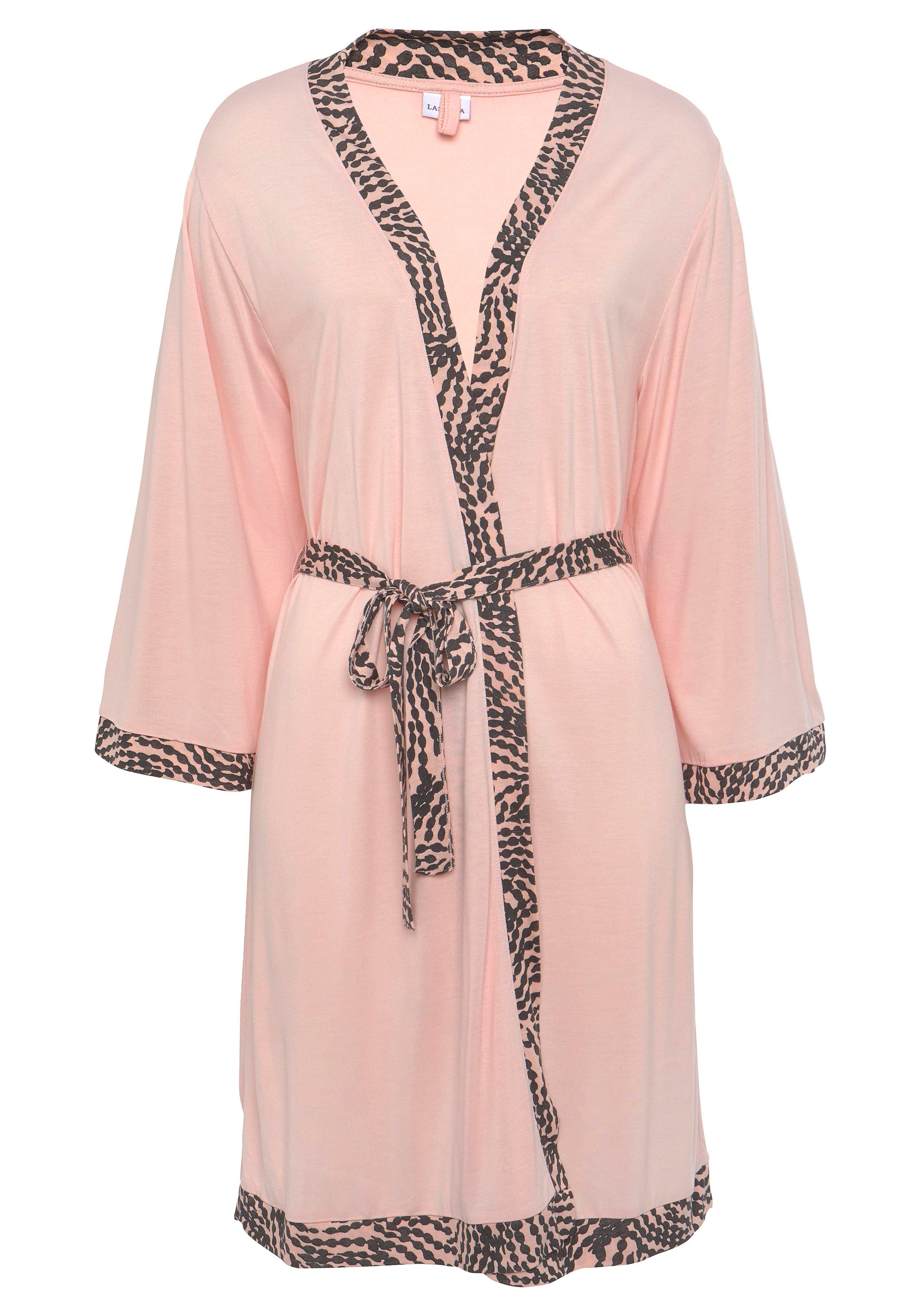 Lascana Kimono met gemusterde contrastbies