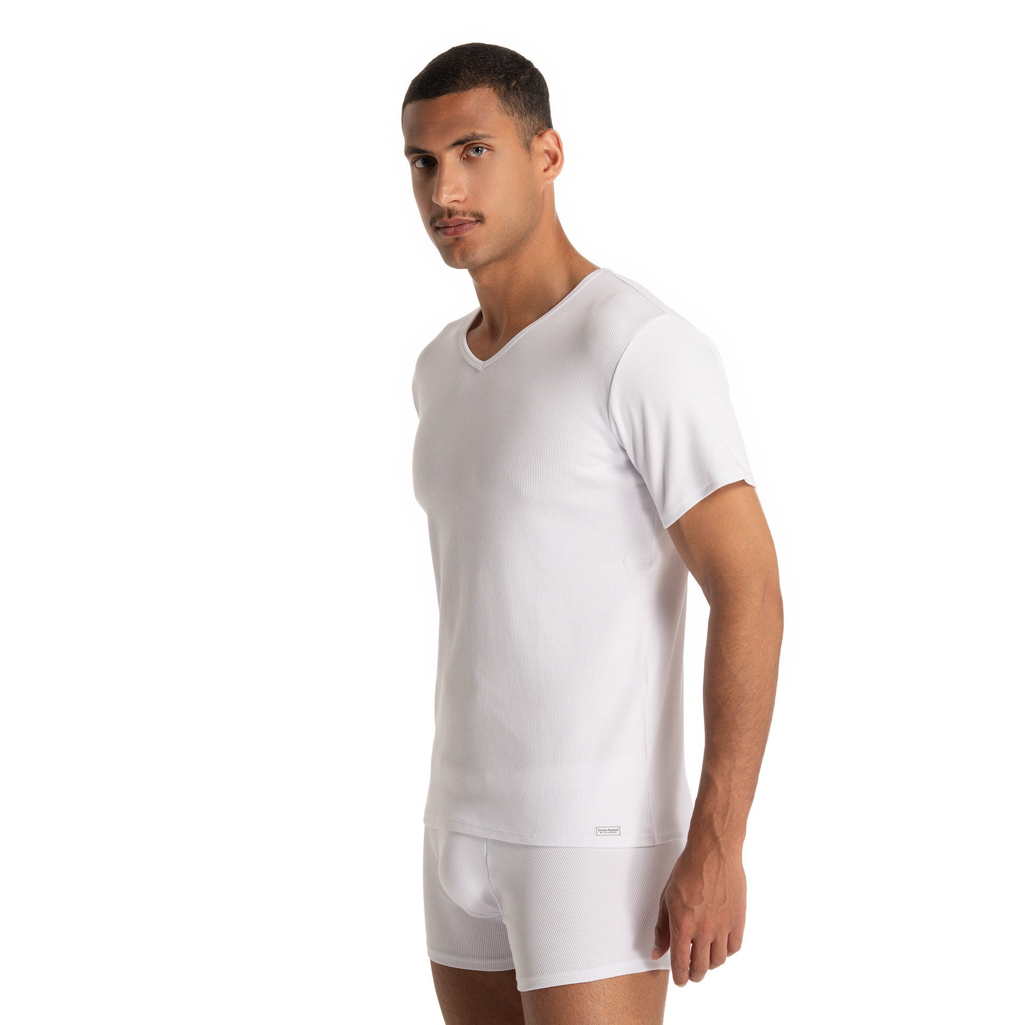 Bruno Banani Shirt met V-hals Fine Rib Fijnrib, korte mouw, V-hals, katoen-mix