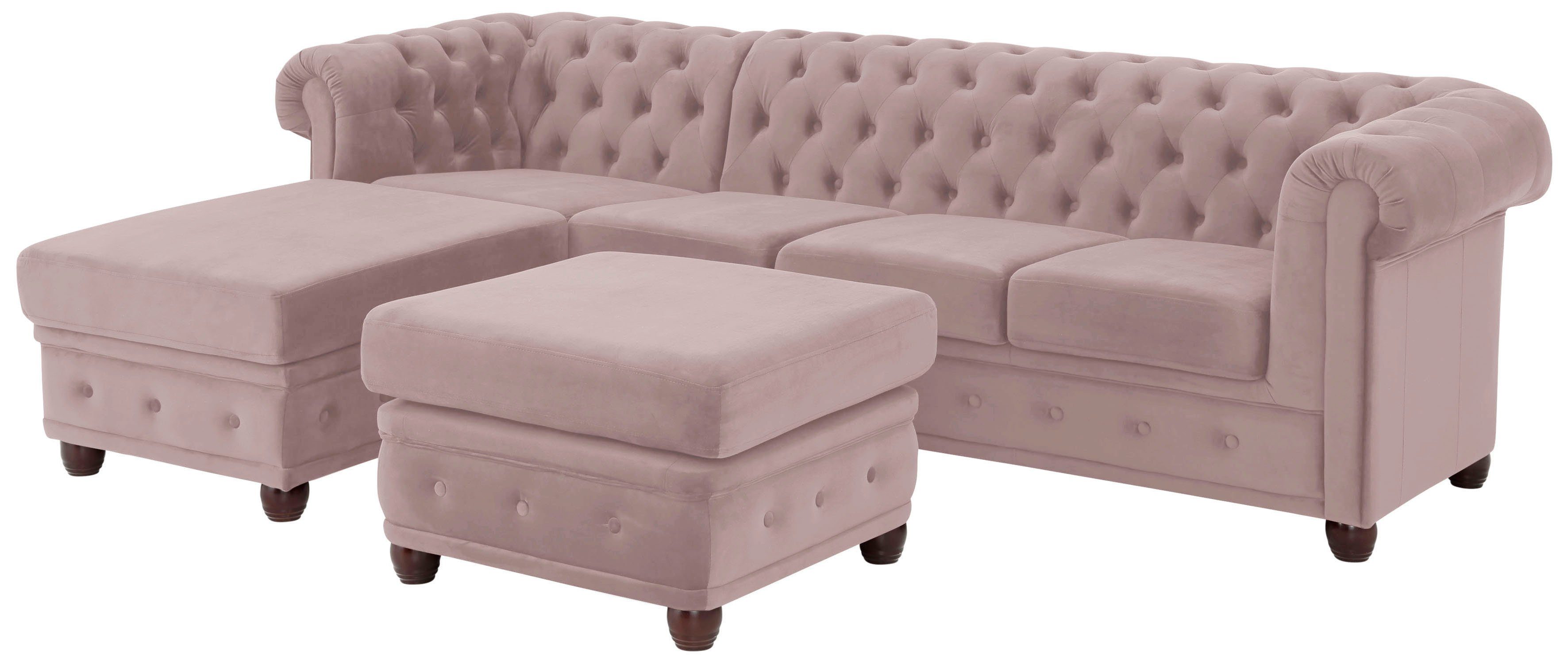 Home affaire Chesterfield-bank New Castle L-vorm hoogwaardige capitonnage in chesterfield-design, bxdxh: 255(171x72)
