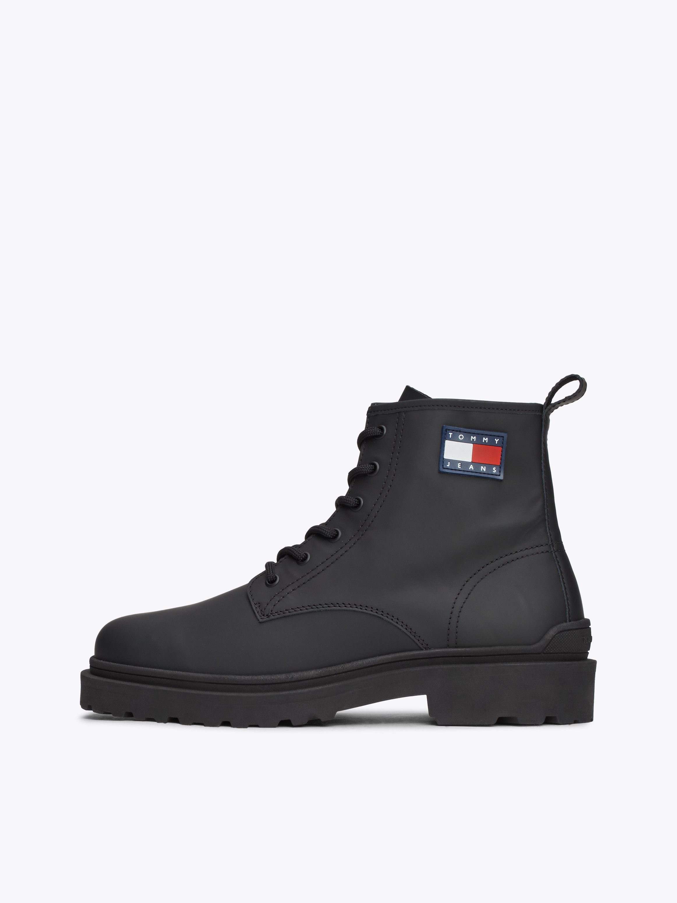 TOMMY JEANS Veterschoenen TJM LEATHER LACE UP BOOT hakken, veterschoenen met zijlogo-vlag