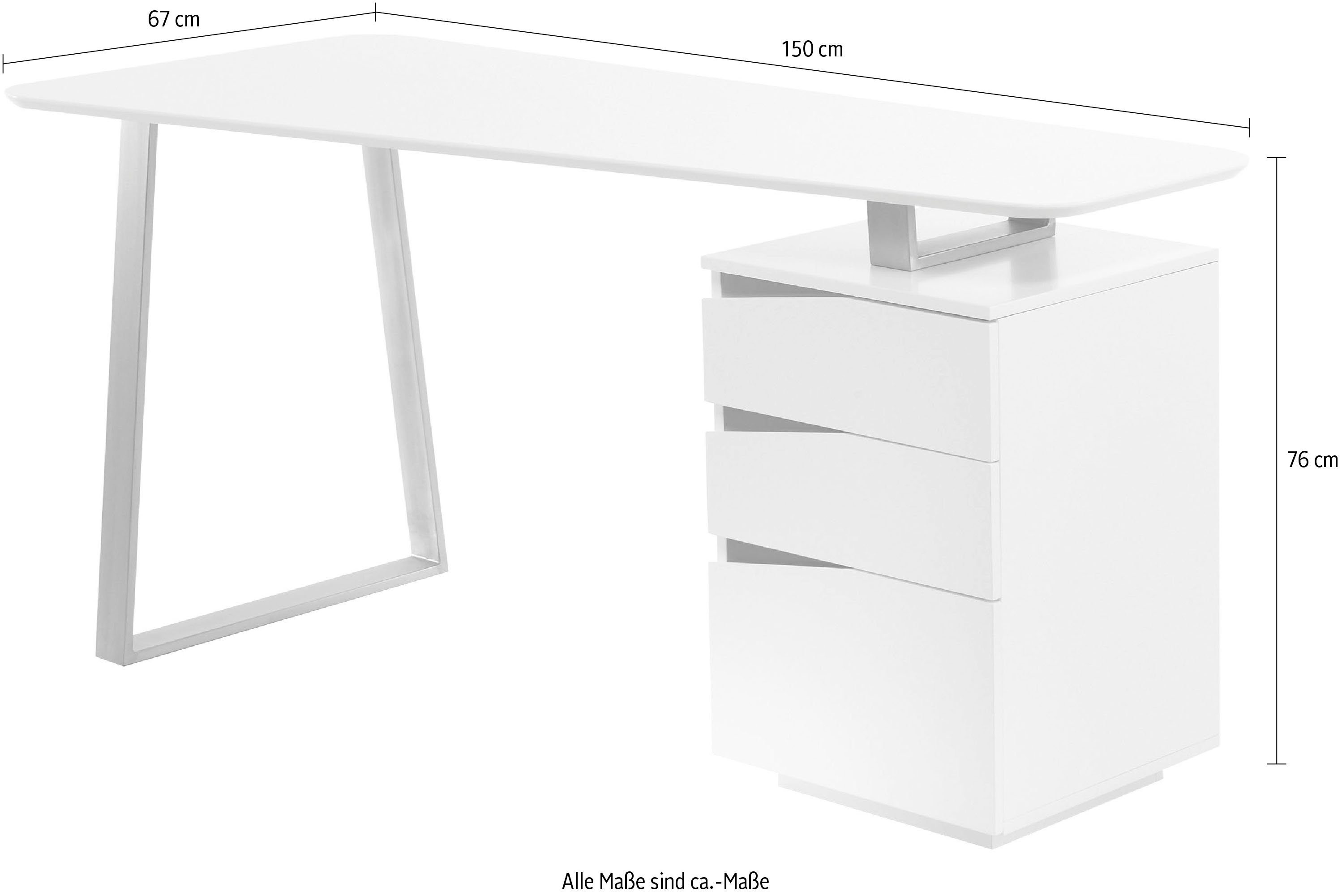 MCA furniture Bureau Tori matwit gelakt, met 3 laden, breedte 150 cm
