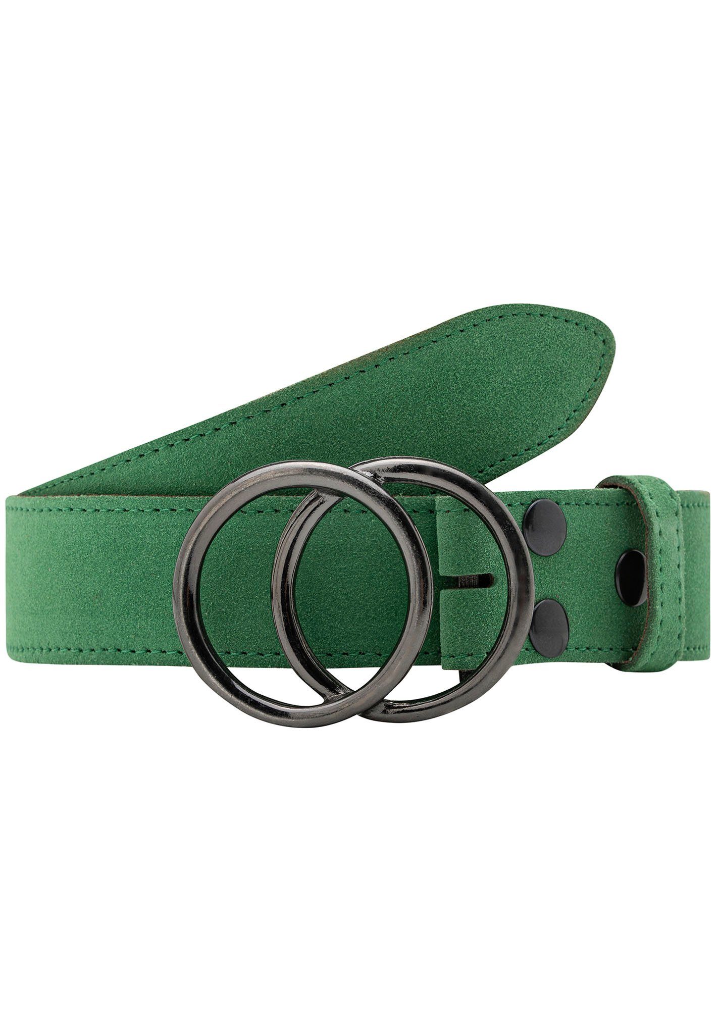RETTUNGSRING by showroom 019° Leren riem met verwisselbare sluiting "twee cirkels zwart" unisex riemen maat 100 groen
