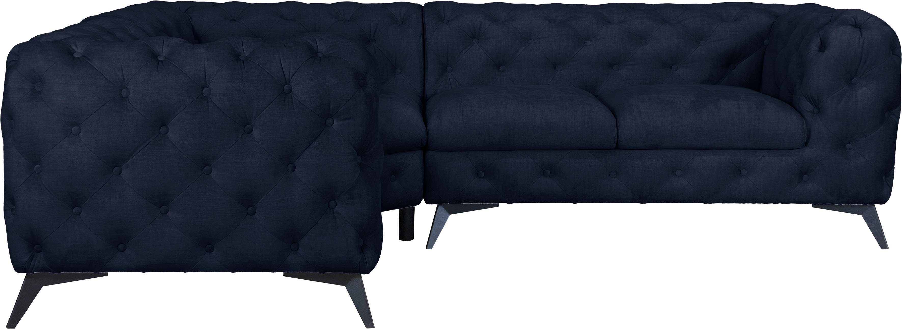 Leonique Chesterfield-bank Hoekbank GLYNIS L-vorm met golfvering, afmetingen B/D/H 264/264/75cm luxueuze capitonnage, moderne chesterfield look, kleur van de poten ter keuze