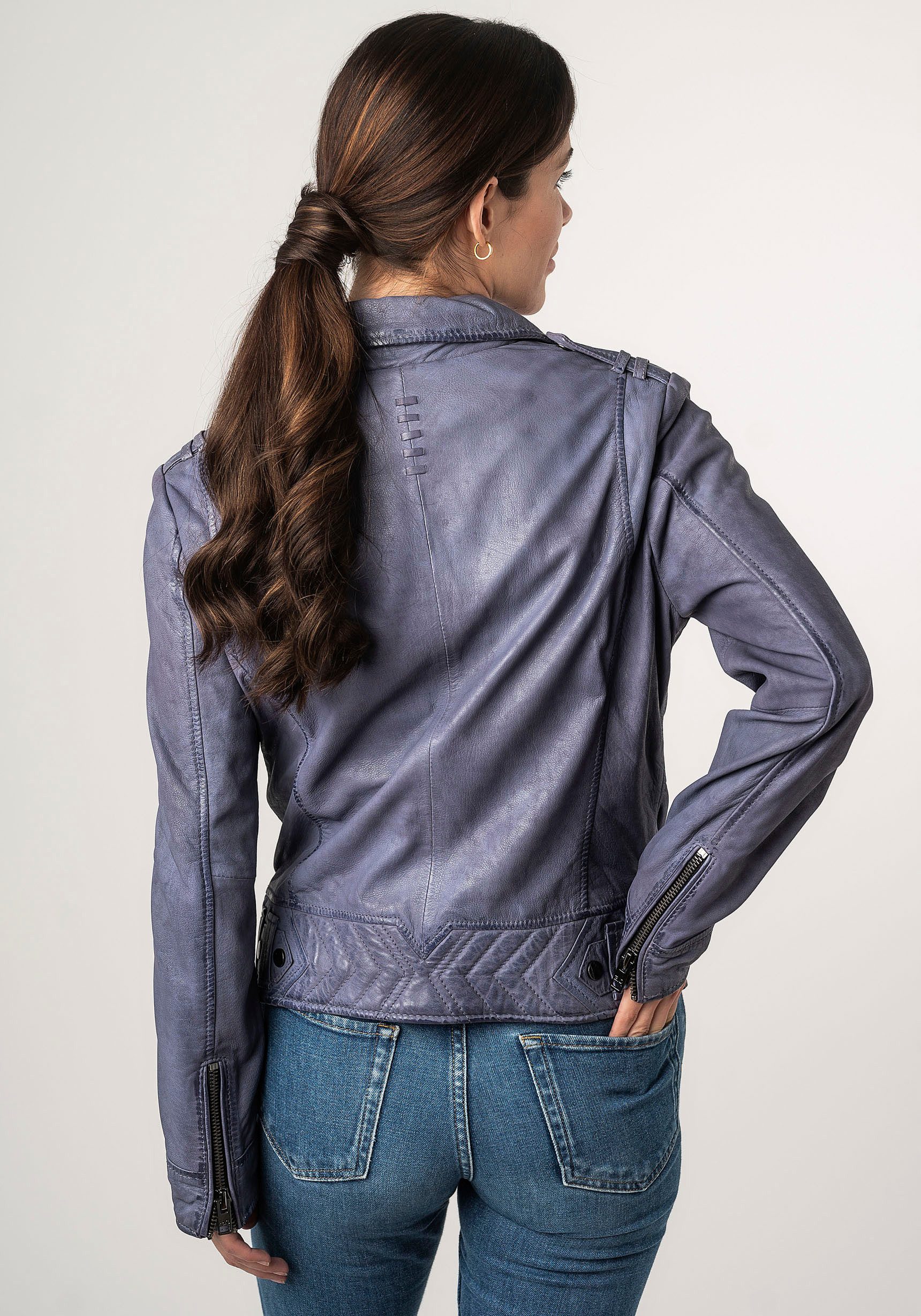 Mauritius Leren jack 2Wtashi met schouderflappen, met studs, met ritszakken