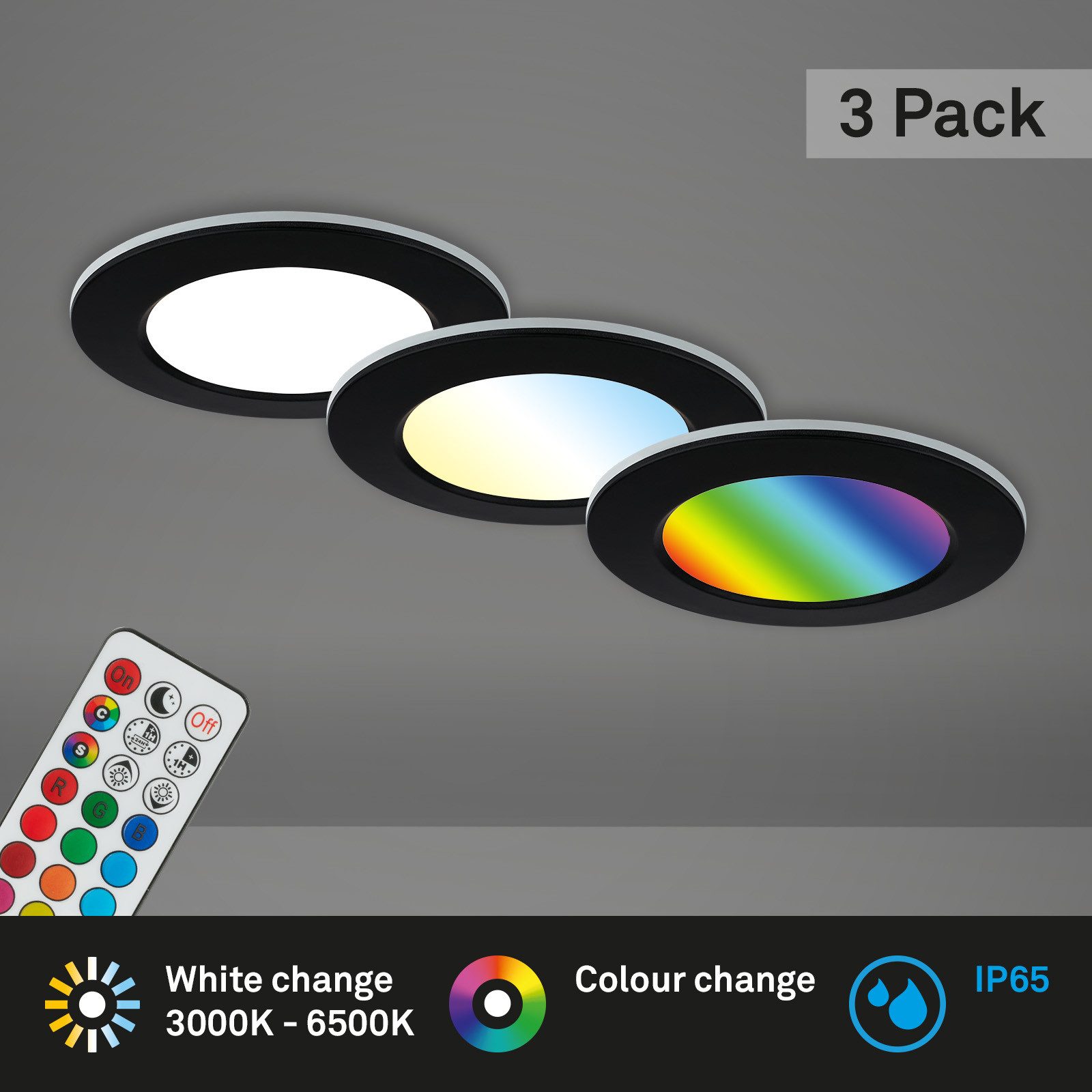 Briloner Leuchten Ledinbouwlamp 3-pack LED inbouwlampen RGB-CCT, zwart 3-delige set led inbouwspots, rgb cct, inbouwspots bad, bad ip65,