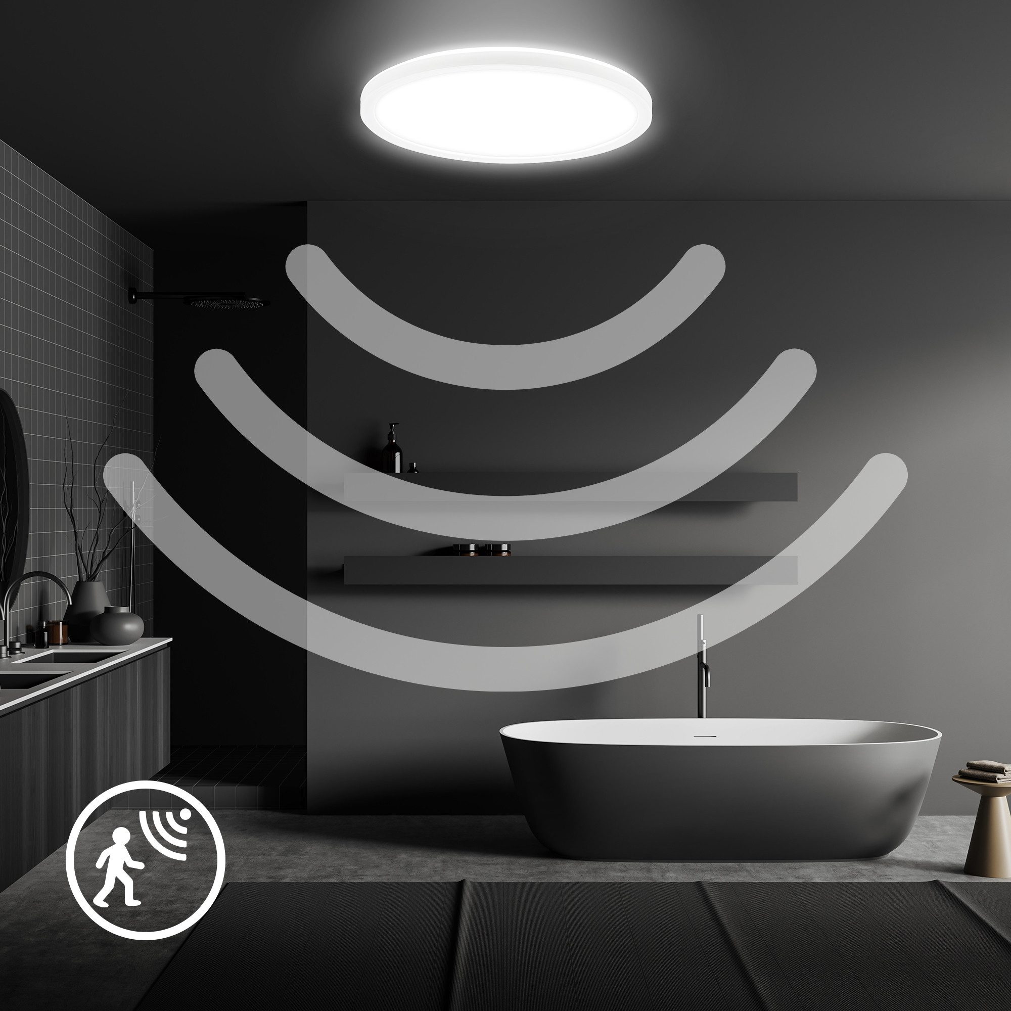 B.K.Licht Led-plafondlamp BKL1604 ultra dunne LED badkamerlamp, met microgolfsensor, IP44