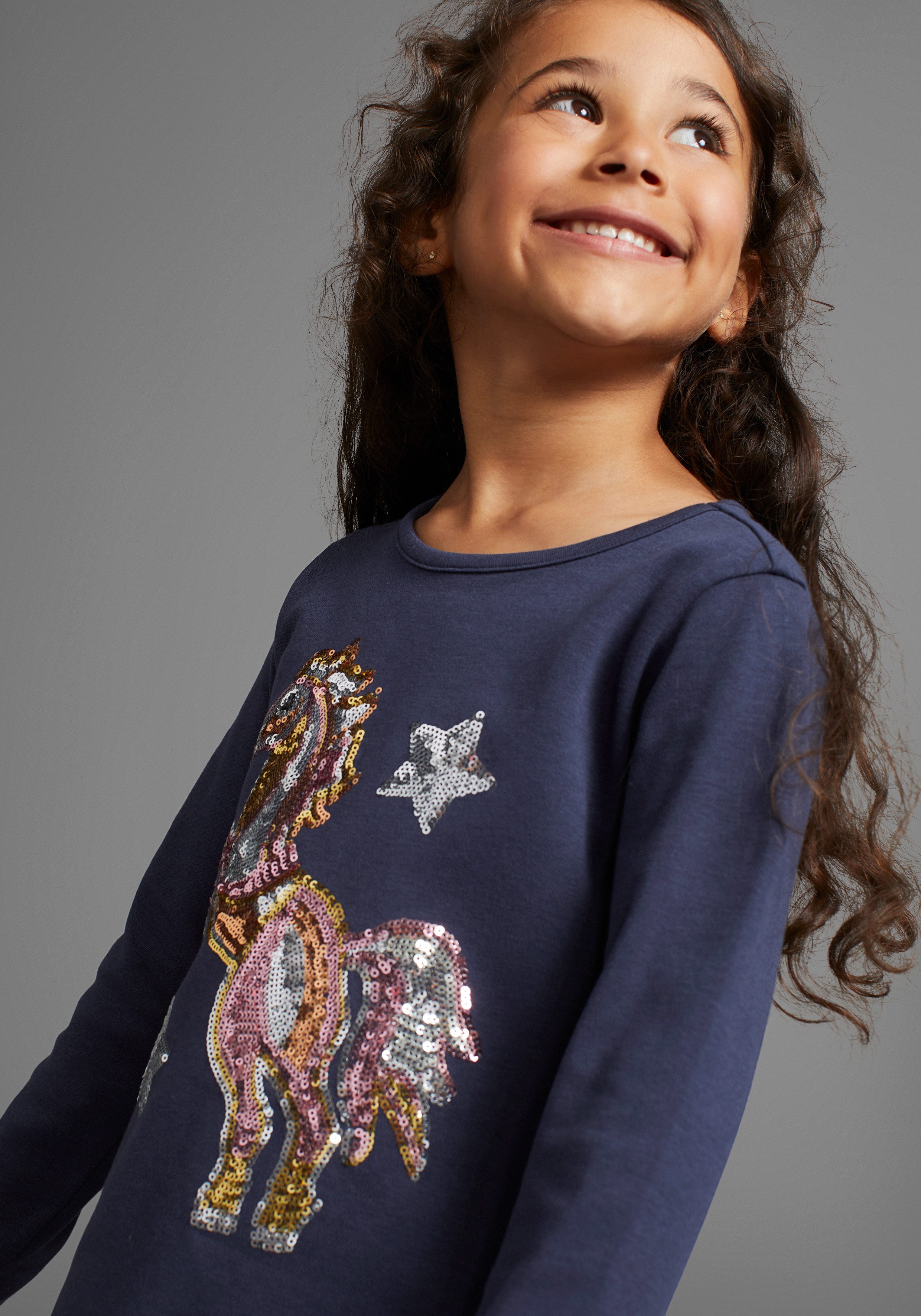 KIDSWORLD Shirt met lange mouwen Paard in een lang model met mooi paardenmotief van pailletten