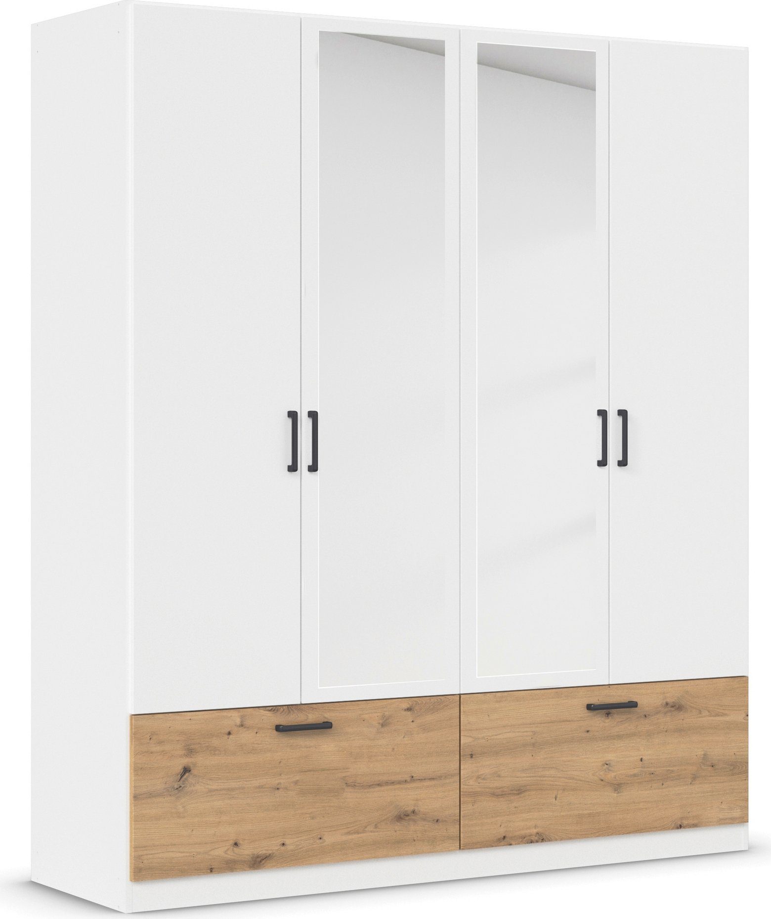 rauch Draaideurkast Kledingkast kast garderobe waskast BARI met spiegel met lades en moderne greep in grijs metallic made in germany