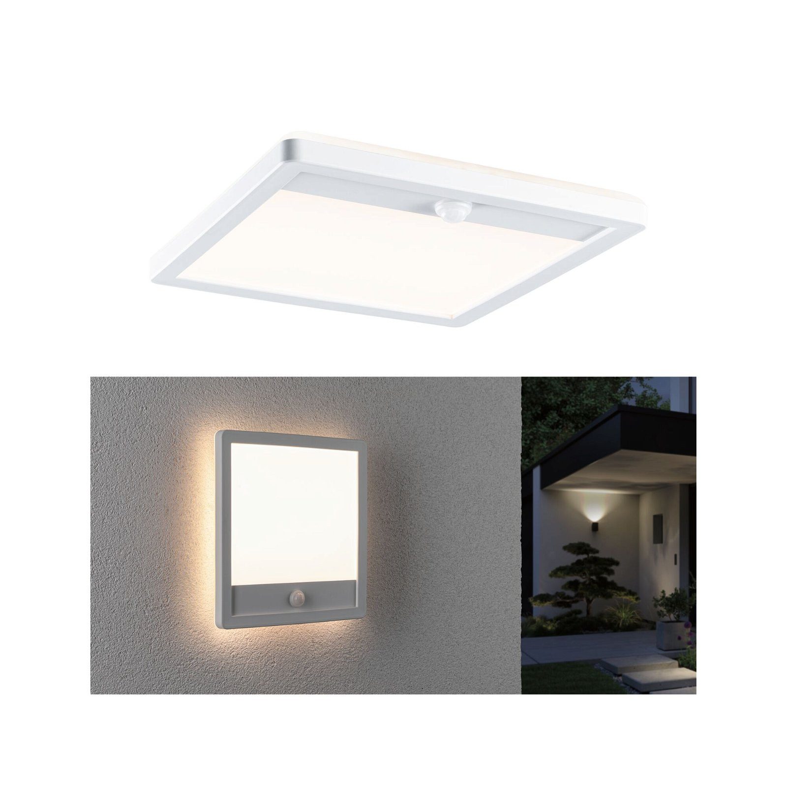Paulmann Led-wandlamp voor buiten Buitenpaneel Lamina 250x47mm 3000K 14,5W 950lm 230V kunststof Backlight bewegingssensor zeewaterbestendig IP44 3000 K, vierkant (1 stuk)
