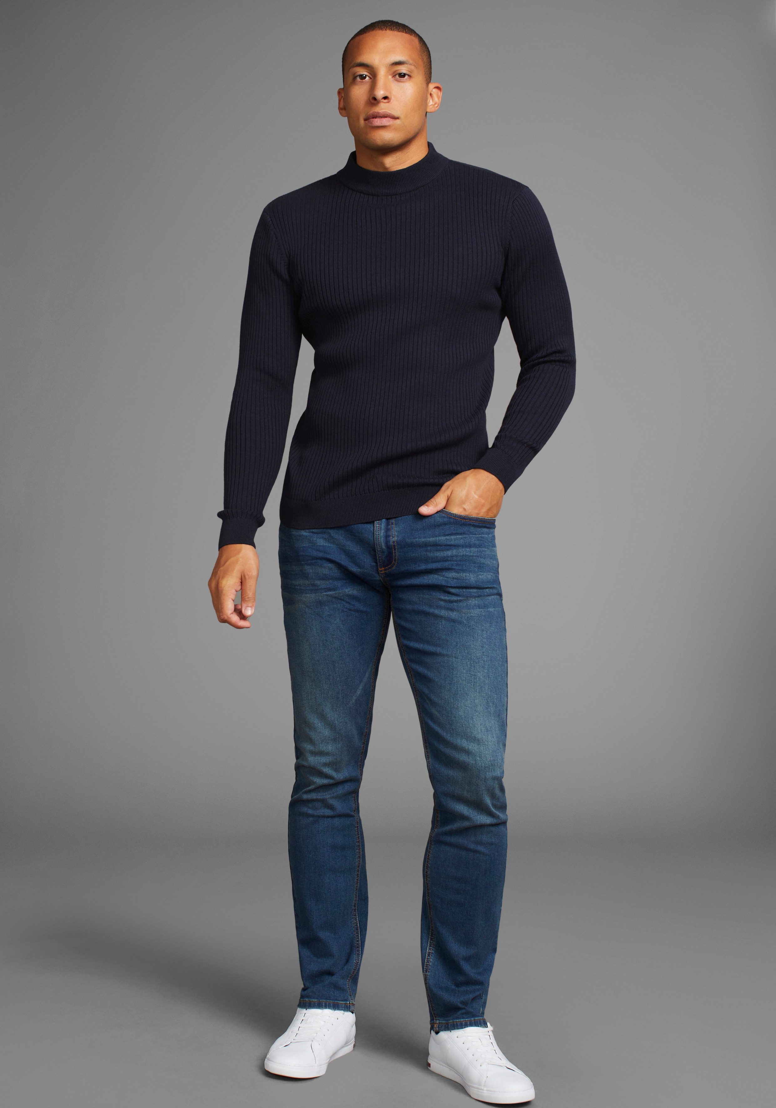 Bruno Banani Trui met staande kraag in ribbrei-look