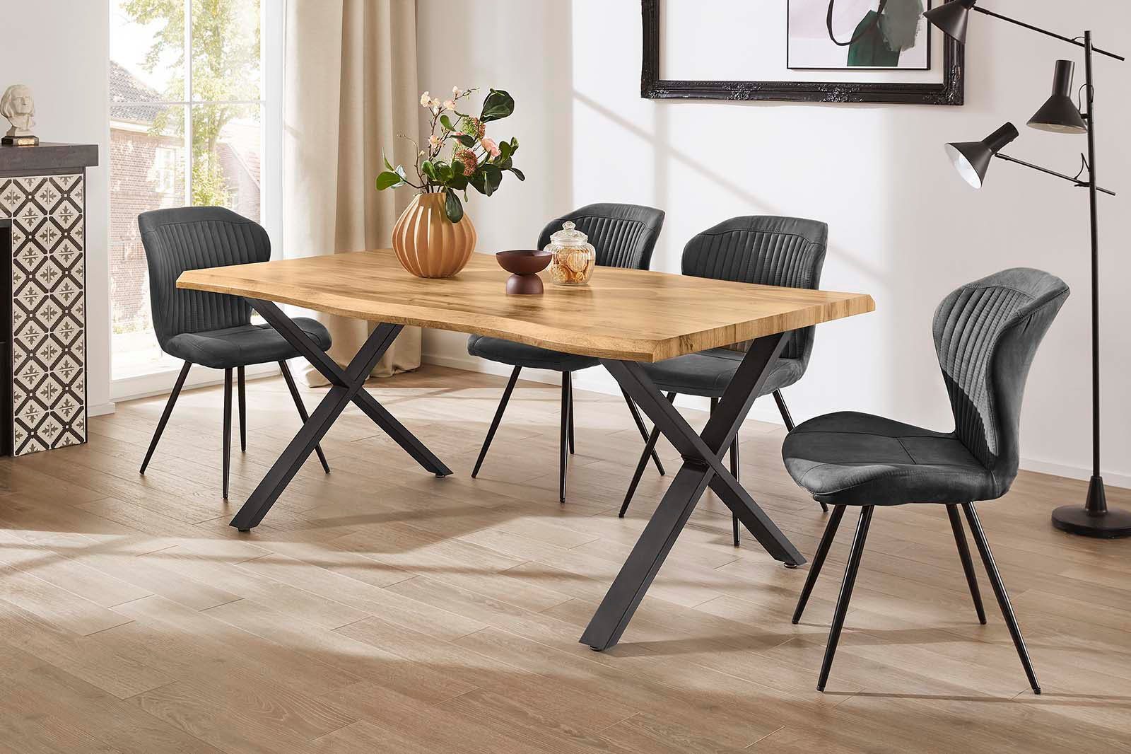 Jockenhöfer Gruppe Eettafel Marita 180 x 100 cm gebogen boomstam look en zwart onderstel