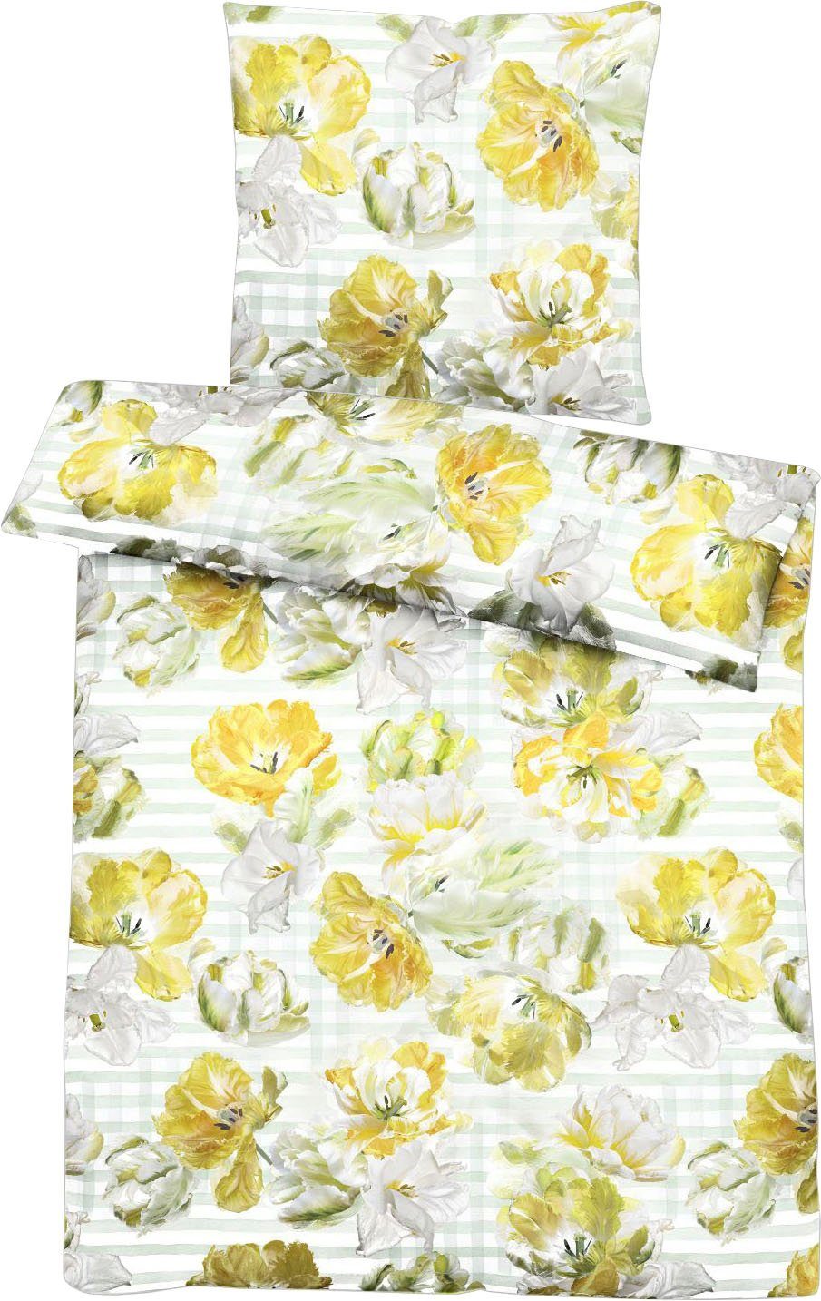 APELT Overtrekset Nelly elegante papegaaitulp en moderne aquarelruit (2-delig) dekbedovertrekken geel